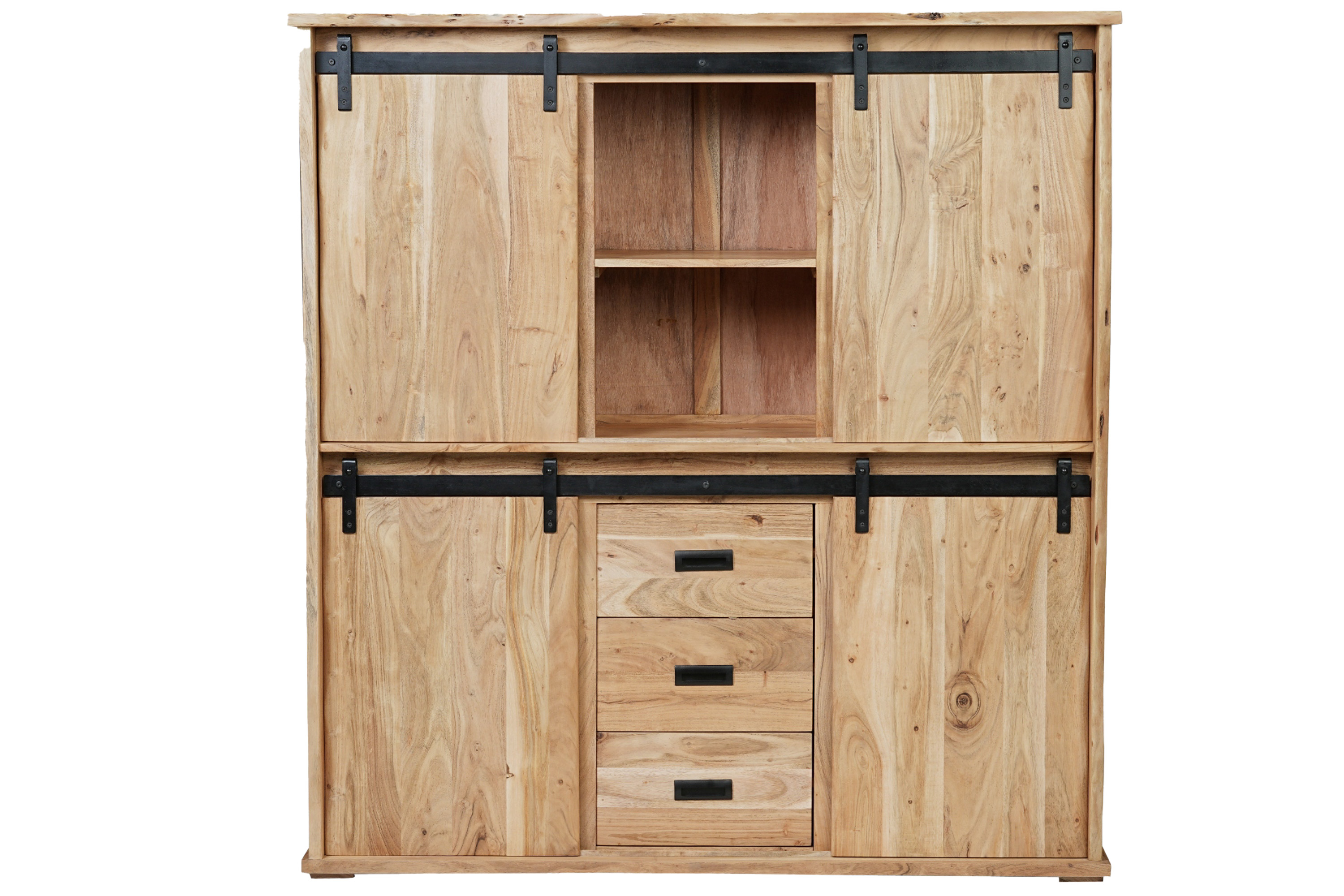 Highboard Baumkante 150 x 160 x 45 cm Akazienholz massiv naturfarben LIAN I