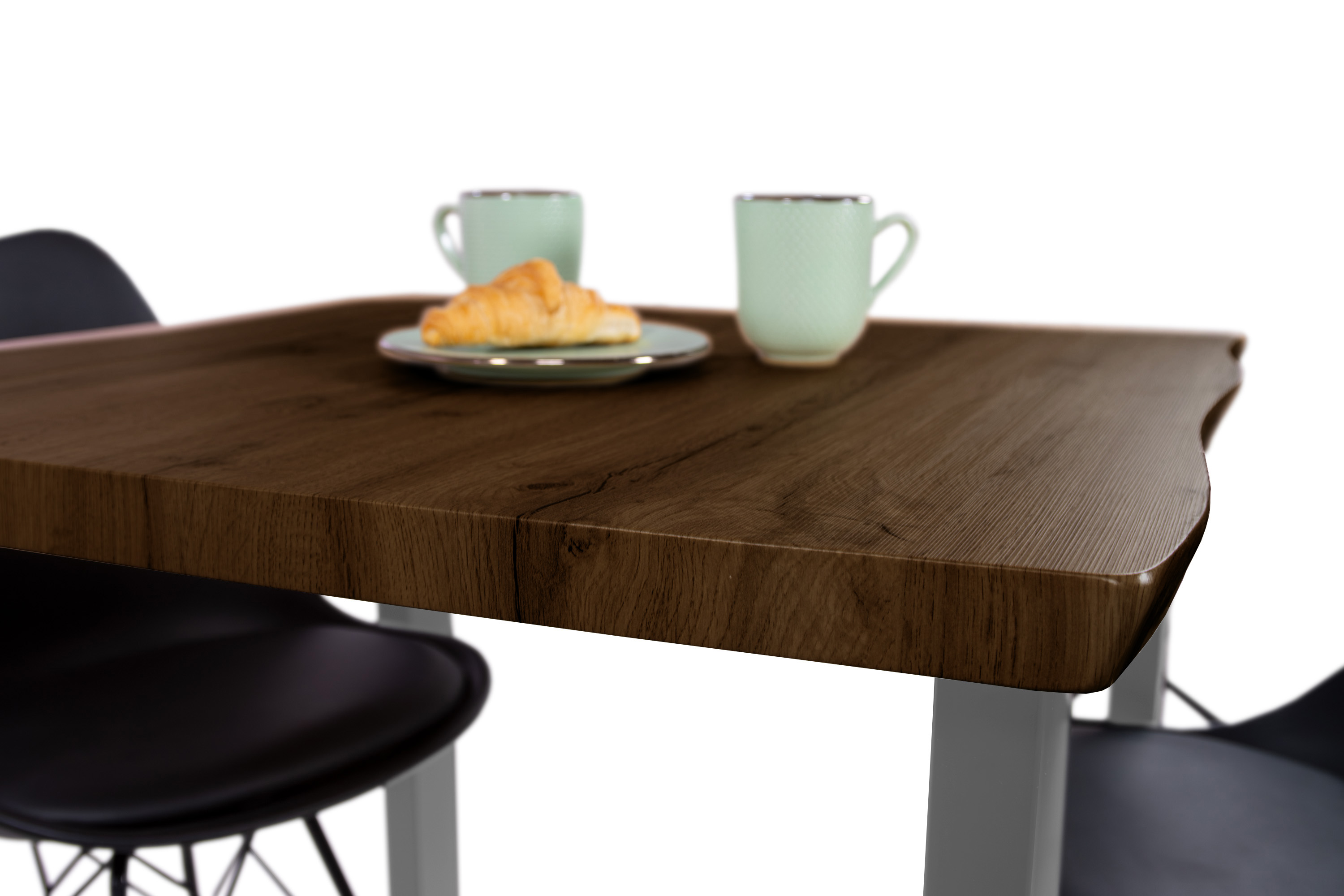 Esstisch Baumkante Holz-Optik Nussbaum 80 x 80 U-Gestell silber JOSY