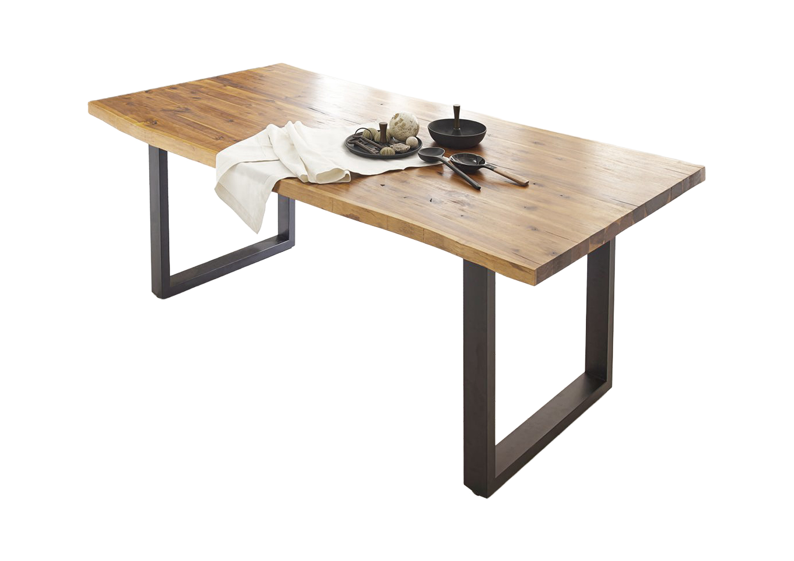 Esstisch Baumkante Akazie naturfarben 180 x 90 cm U-Gestell schwarz HARLEY