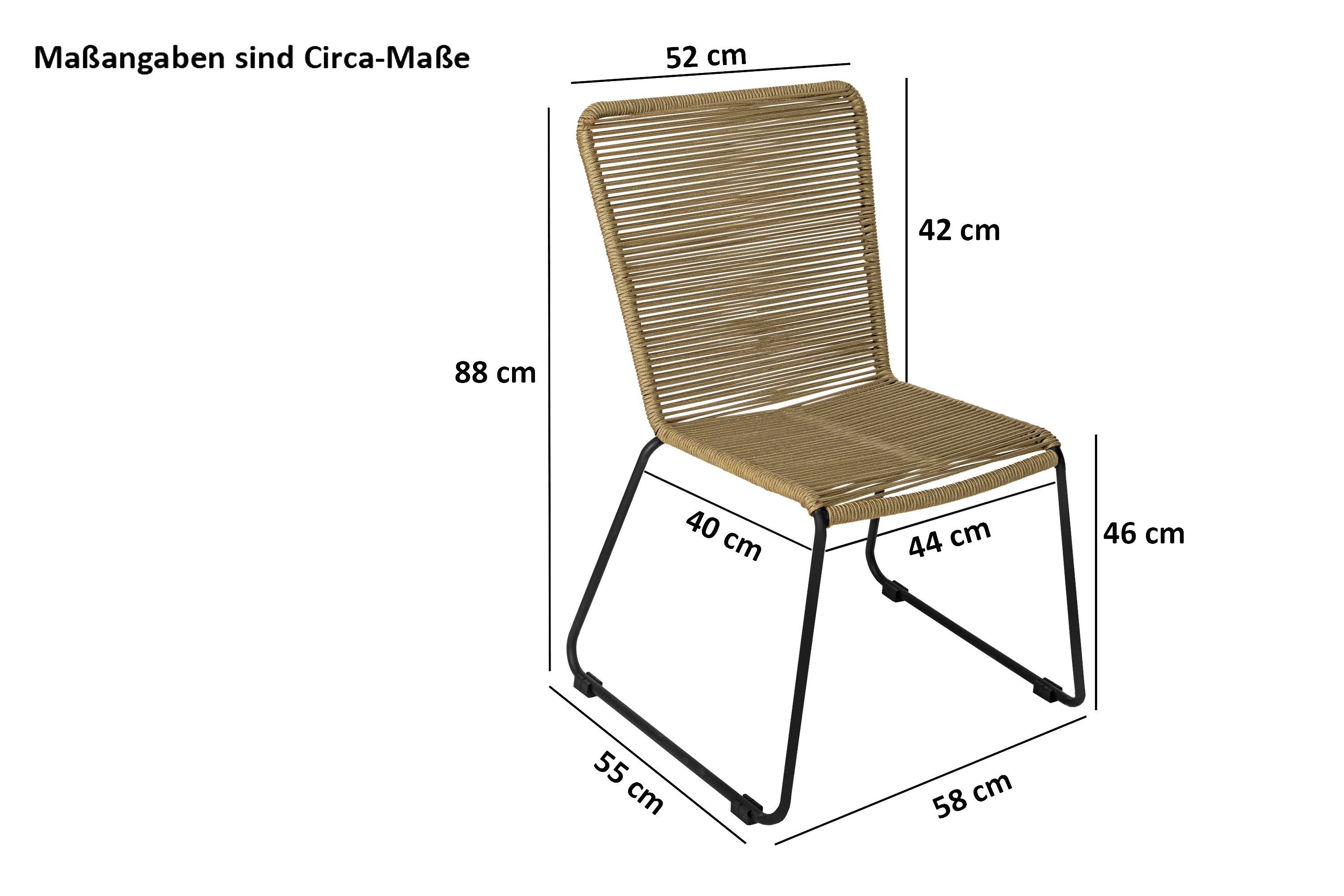 Gartenstuhl Outdoor-Seilstuhl Farbe Taupe mit Eisen-Gestell in schwarz ISRA