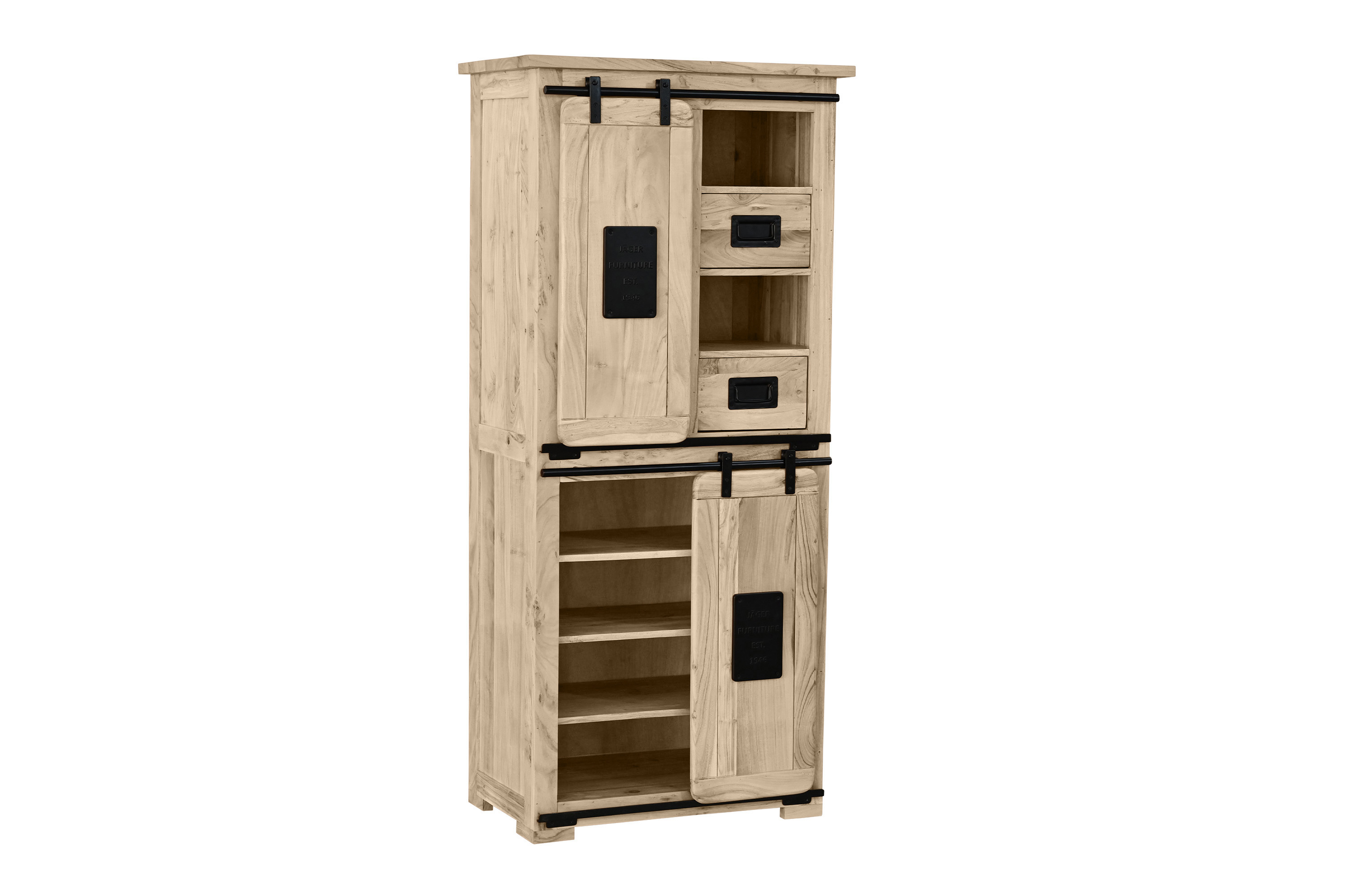 Highboard Vitrine Akazie massiv 80 x 45 x 175 cm eichefarben LIBRO
