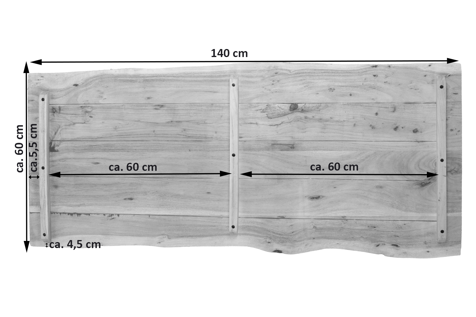  Tischplatte Baumkante Akazie Natur 140 x 60 cm CURT