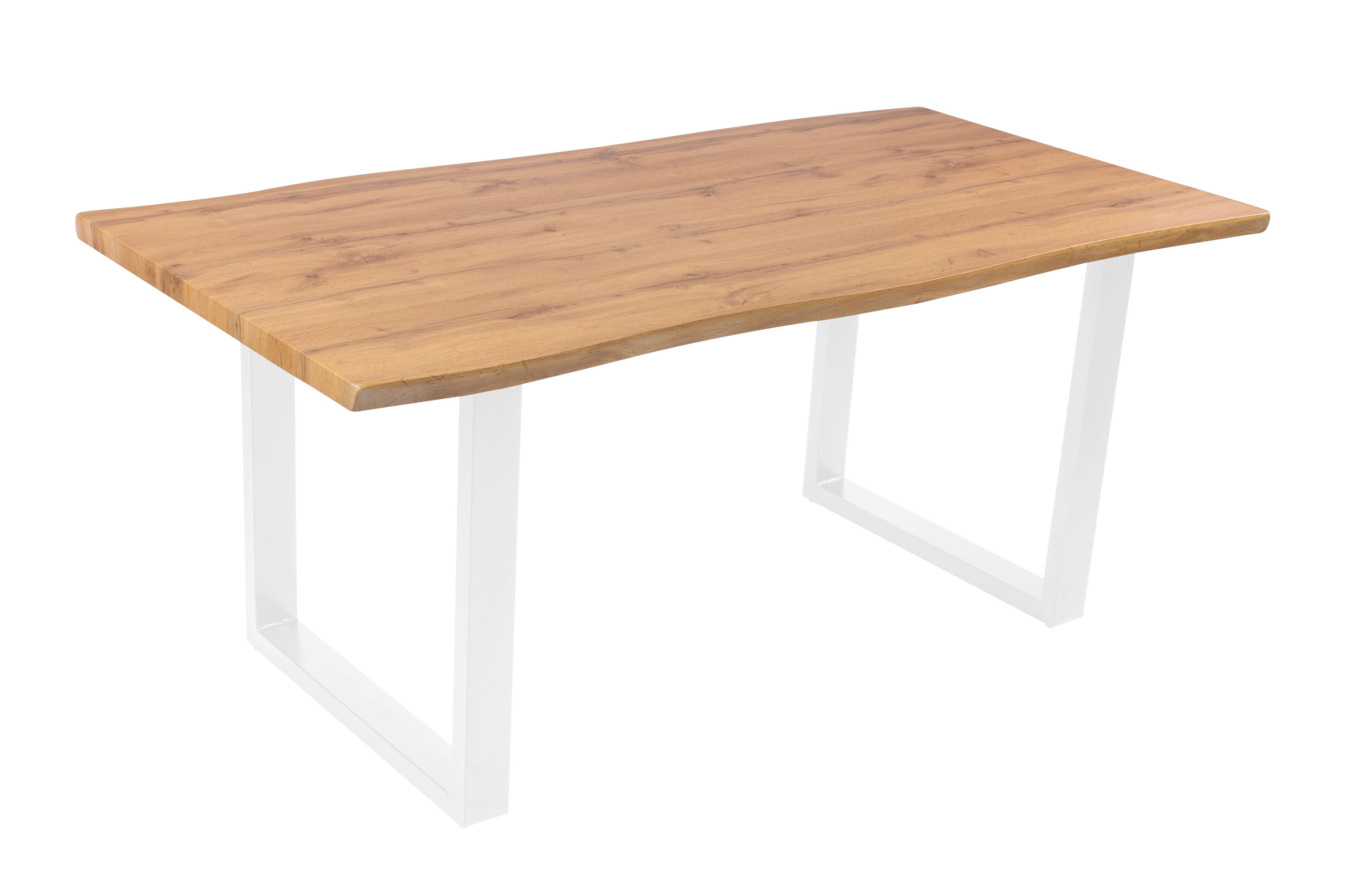 Esstisch Baumkante Holz-Optik Wildeiche 180 x 90 U-Gestell weiß JOSY