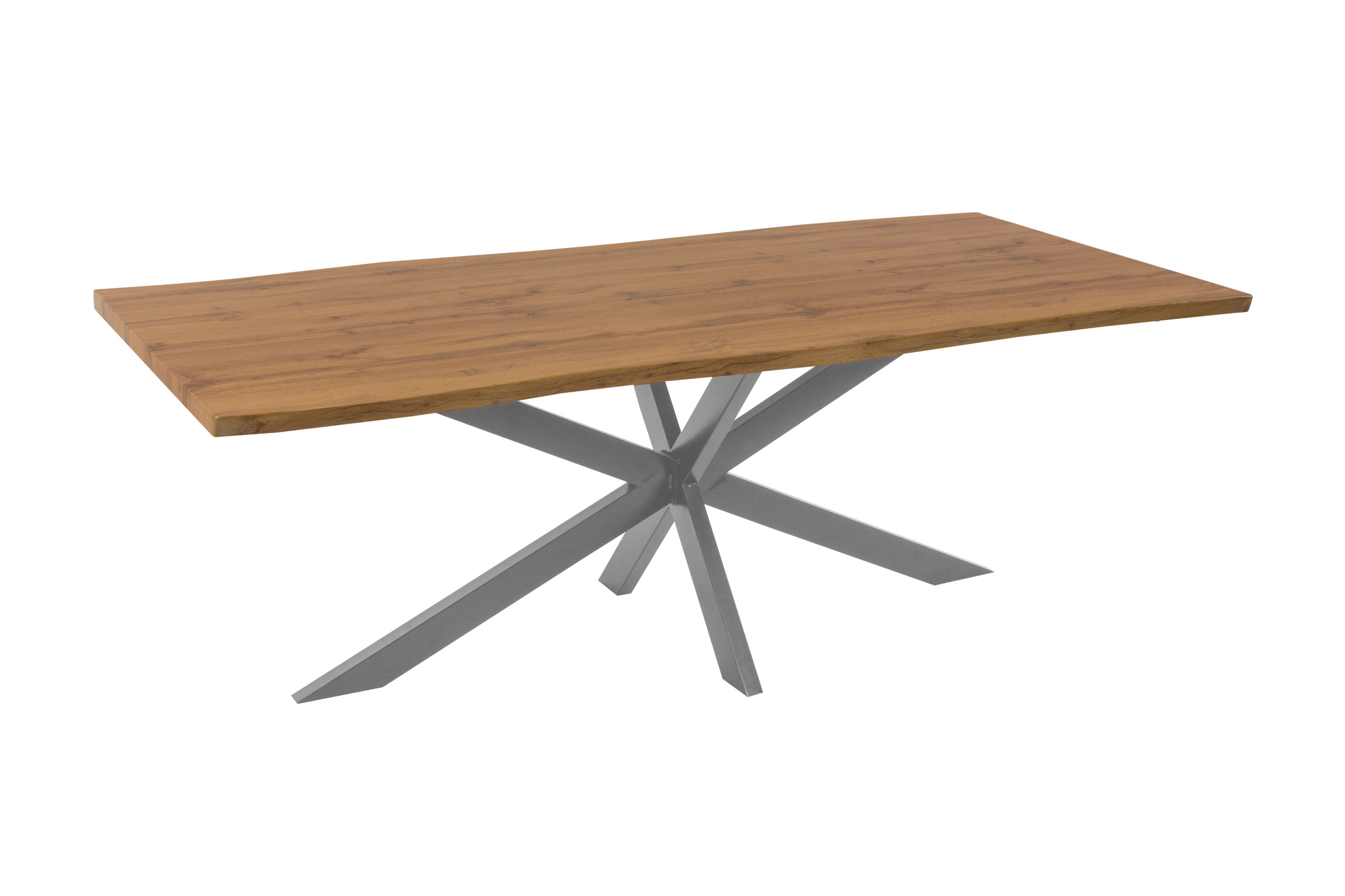Esstisch Baumkante Holz-Optik Wildeiche 220 x 100 Spider-Gestell silber JOSY