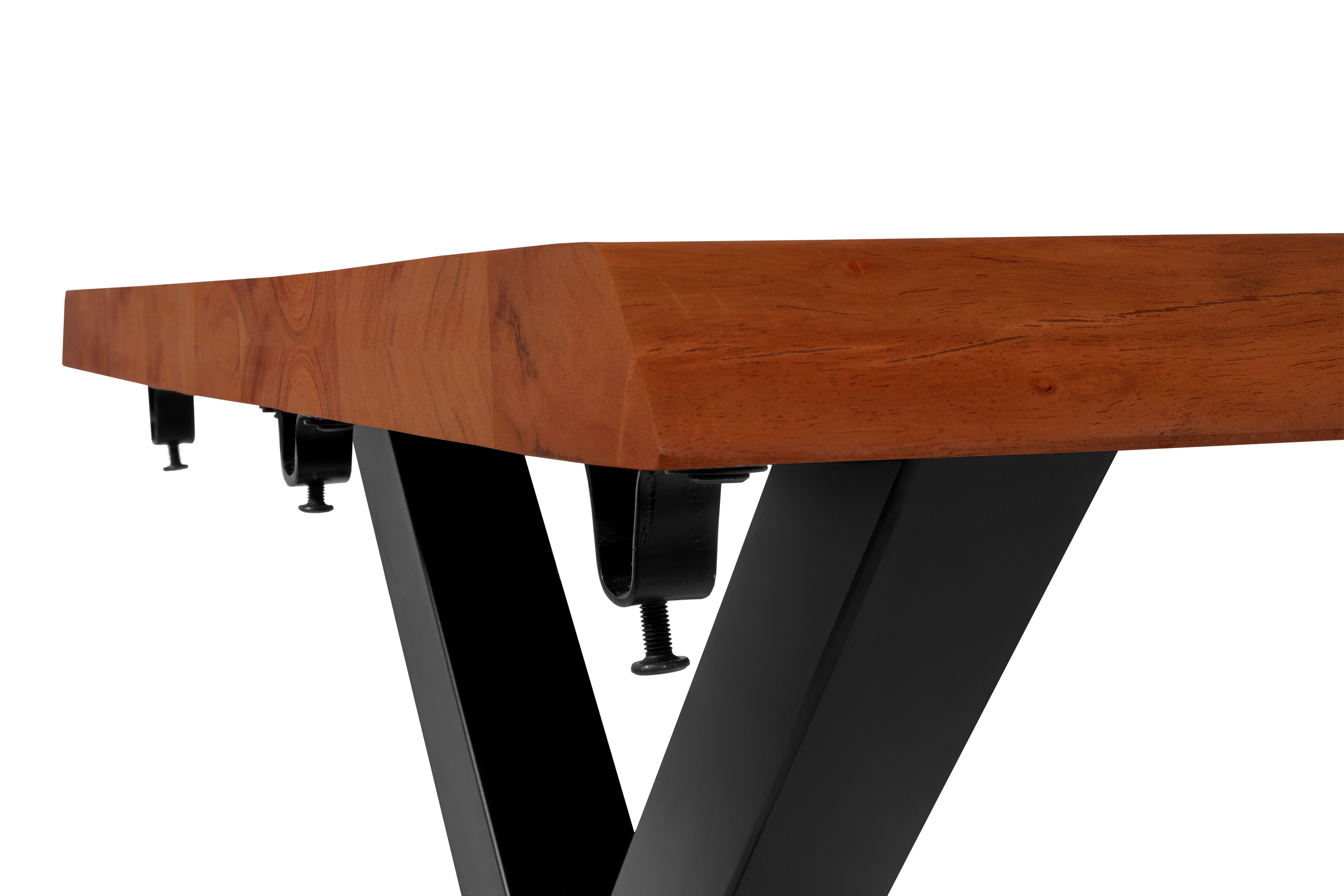 Esstisch Baumkante Akazie nuss 140 (220) x 90 cm X-Gestell schwarz mit Ansteckplatten CALI