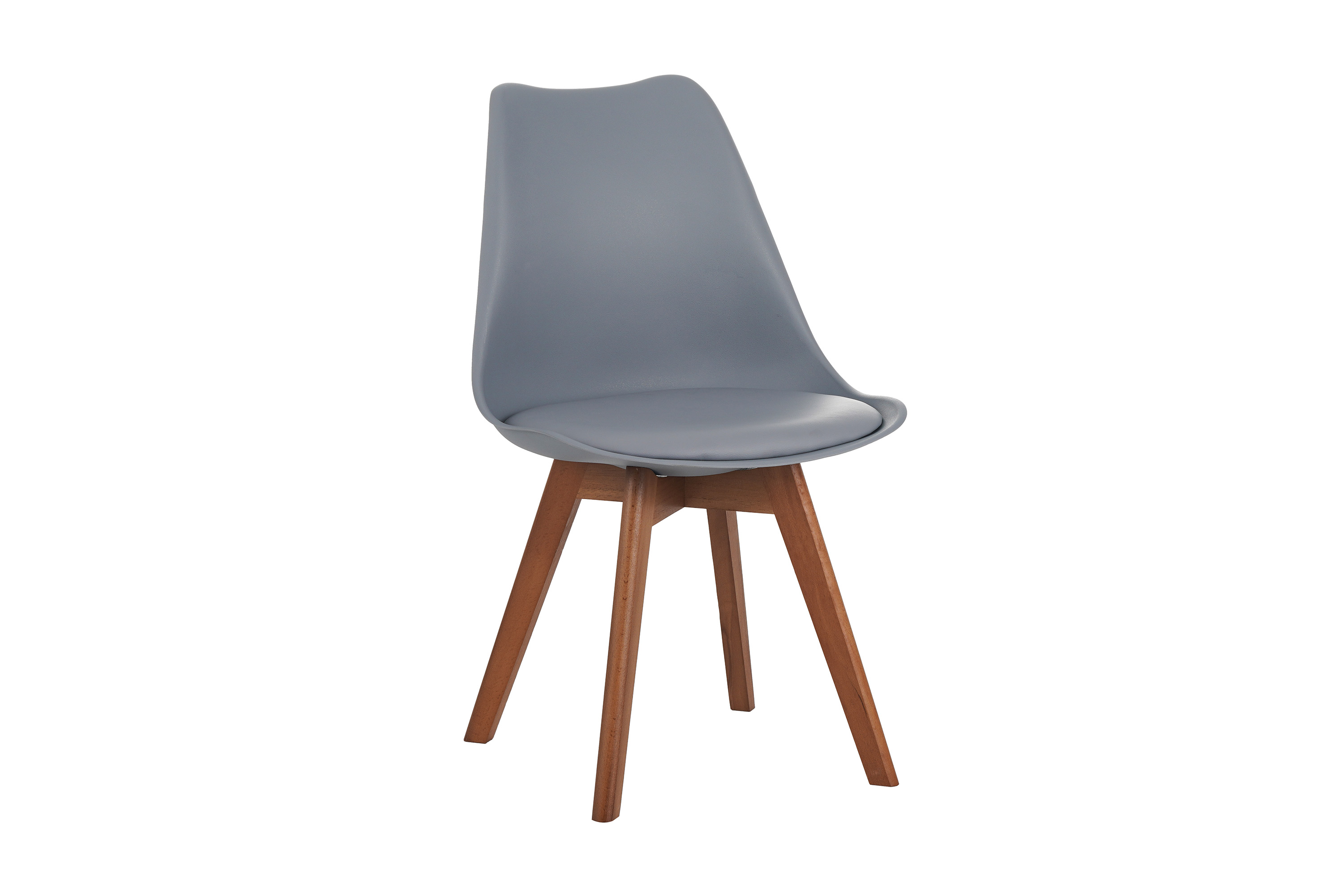 Esszimmer Schalenstuhl & Polster Kunstleder grau Stuhlbein Massivholz nussbaumfarben LOVELACE