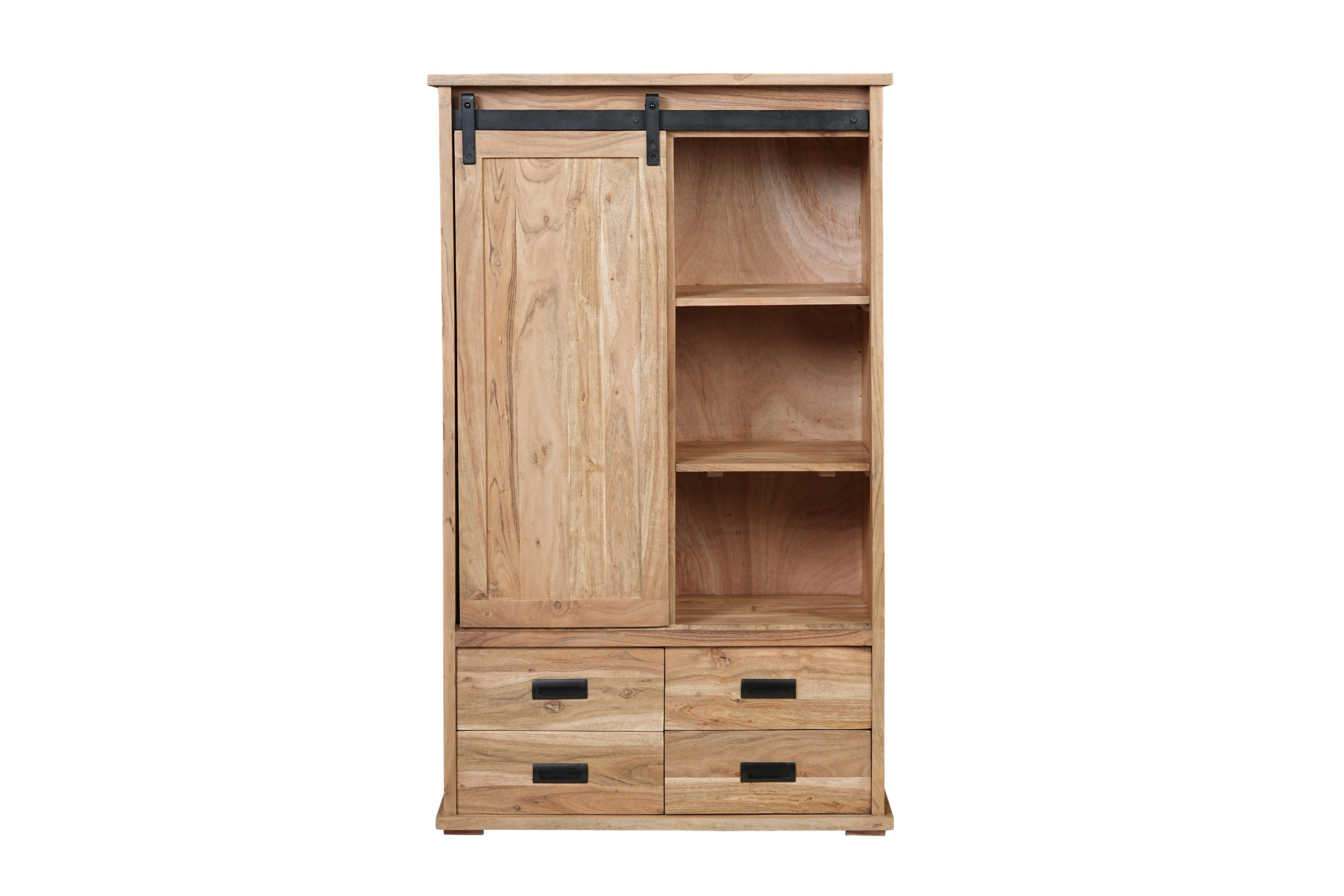 Highboard 90 x 45 x 150 cm Akazienholz massiv naturfarben ohne Baumkante LIAN 2