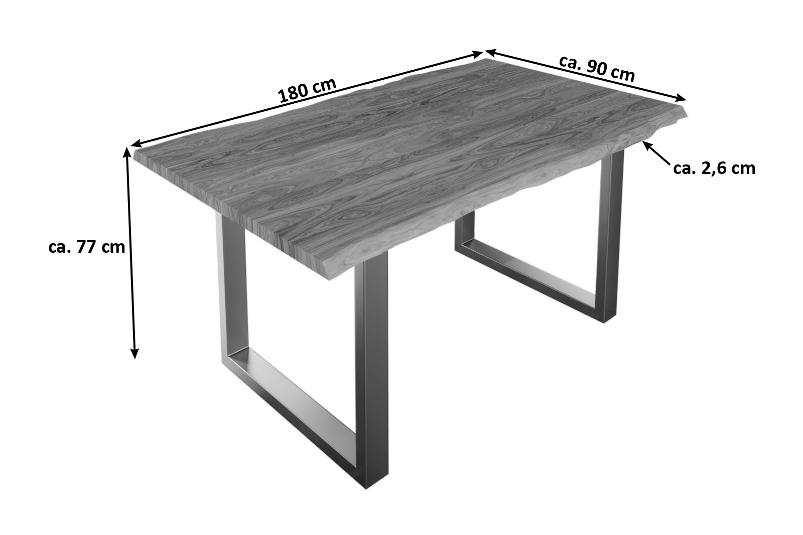 Esstisch Baumkante massiv Akazie stone 180 x 90 cm silber LAUREN