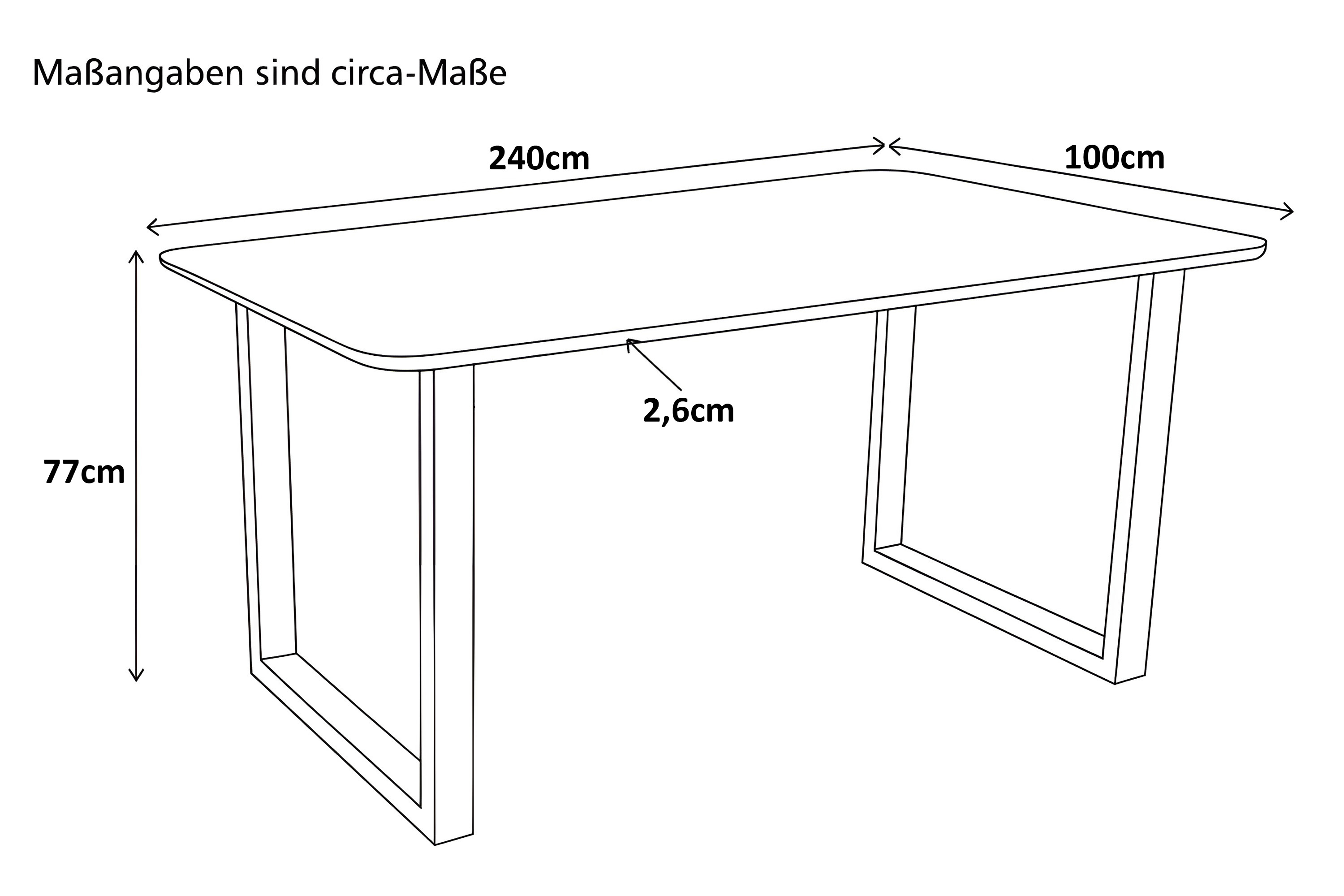 Esstisch 240 x 100 cm Akazie massiv kastanienfarben Schweizer Kante U-Gestell schwarz ROBERTO