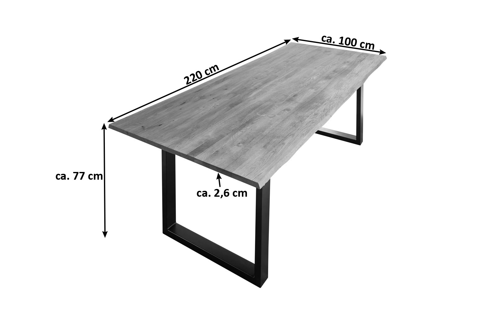  Esstisch Baumkante Massiv Wildeiche 220 x 100 schwarz SESSA