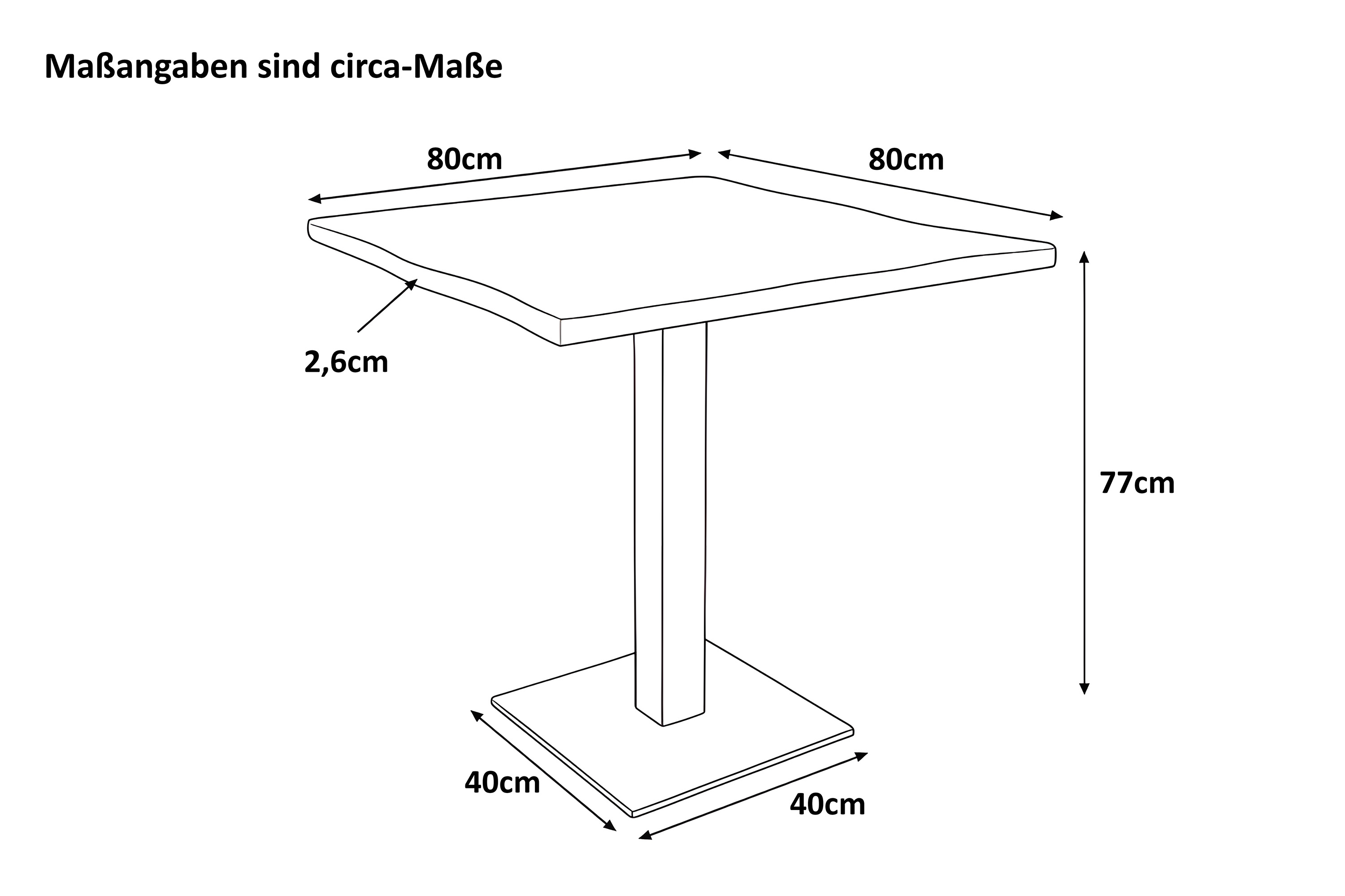 Bistrotisch Baumkante massiv 80 x 80 cm Akazie Naturfarben schwarz Säulengestell Iris