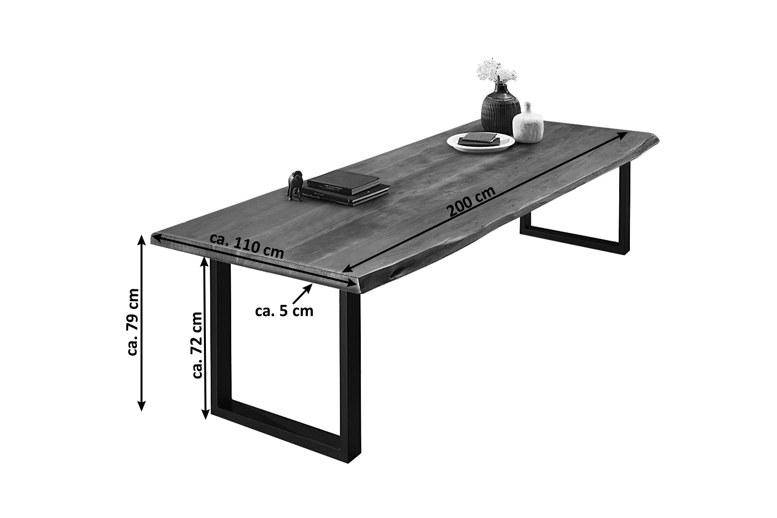  Esstisch Baumkante massiv Akazie nussbaumfarben 200 x 110 silber VALIN