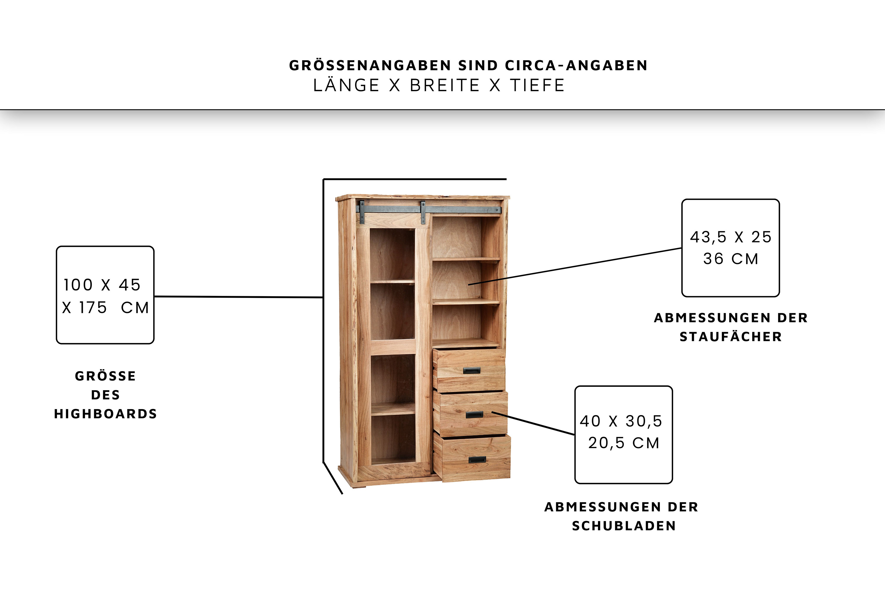Highboard Baumkante 100 x 45 x 175 cm Akazienholz massiv naturfarben LIAN IV