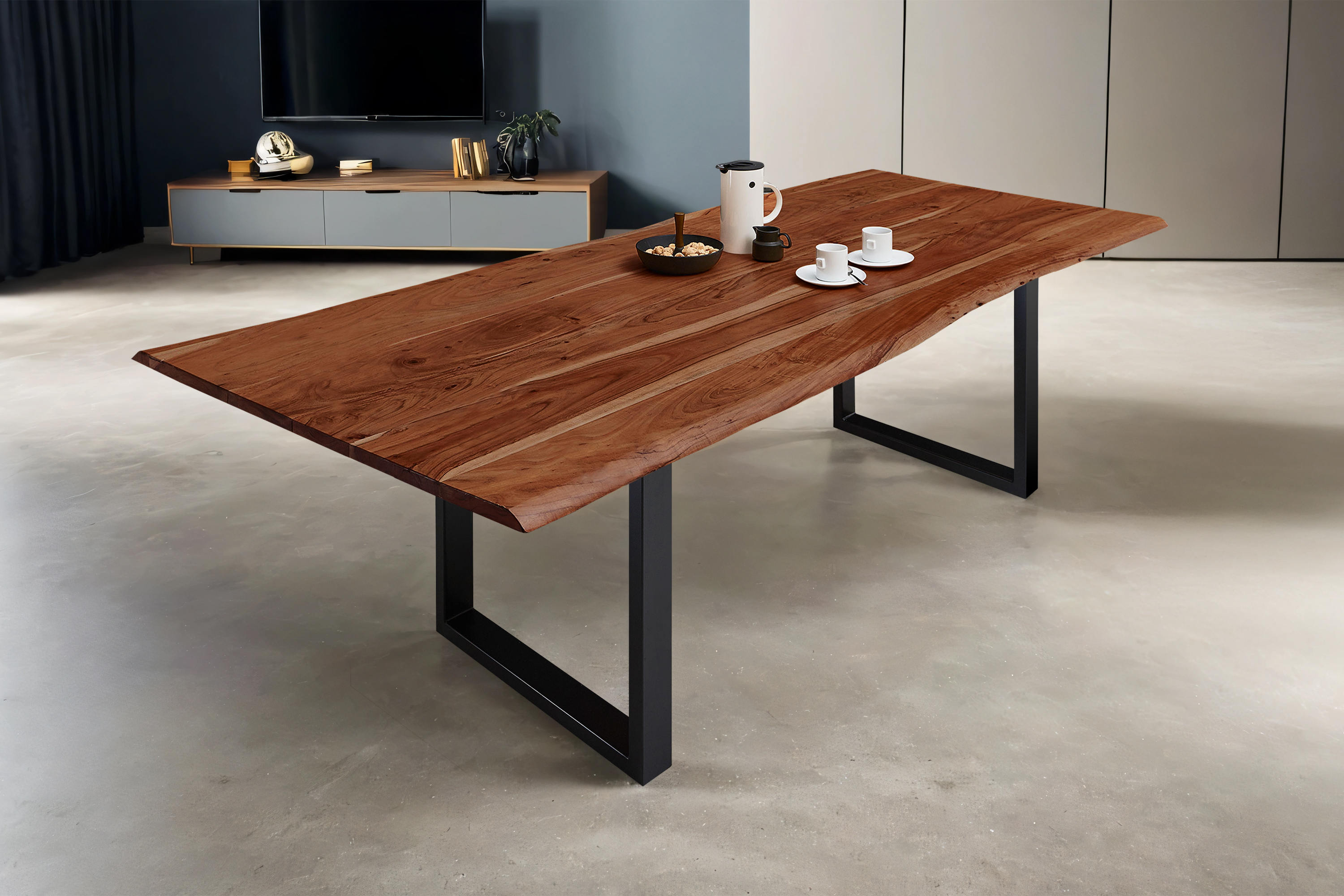 Esstisch Baumkante massiv Akazie nussbaum 300 x 100 schwarz MILO