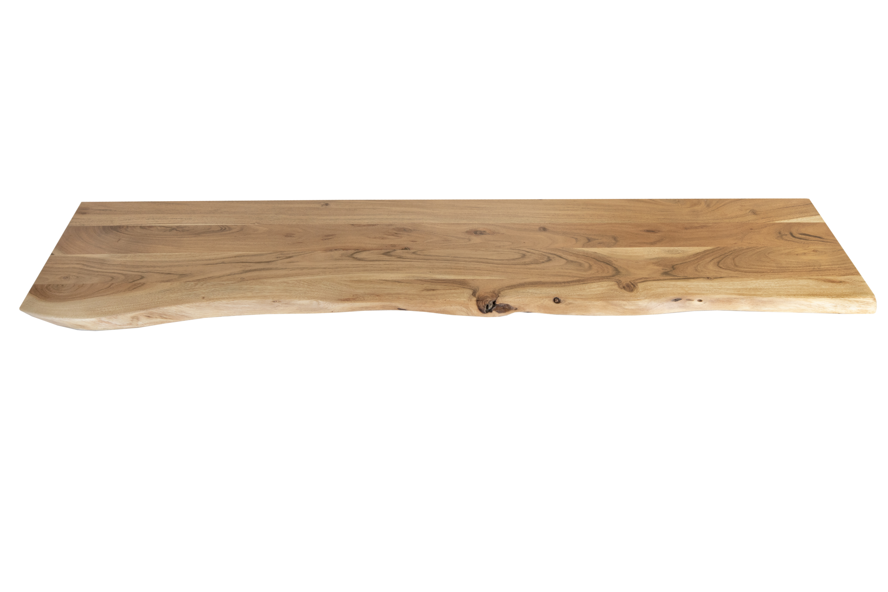 Holzplatte Arya mit echter Baumkante (einseitig), 130 x 30 cm, Akazienholz naturfarben, massiv & lackiert