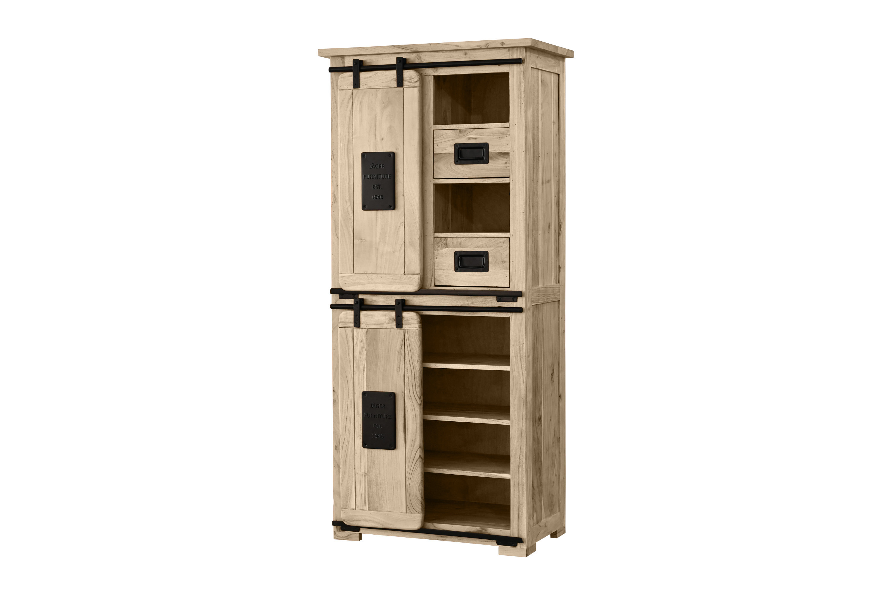 Highboard Vitrine Akazie massiv 80 x 45 x 175 cm eichefarben LIBRO
