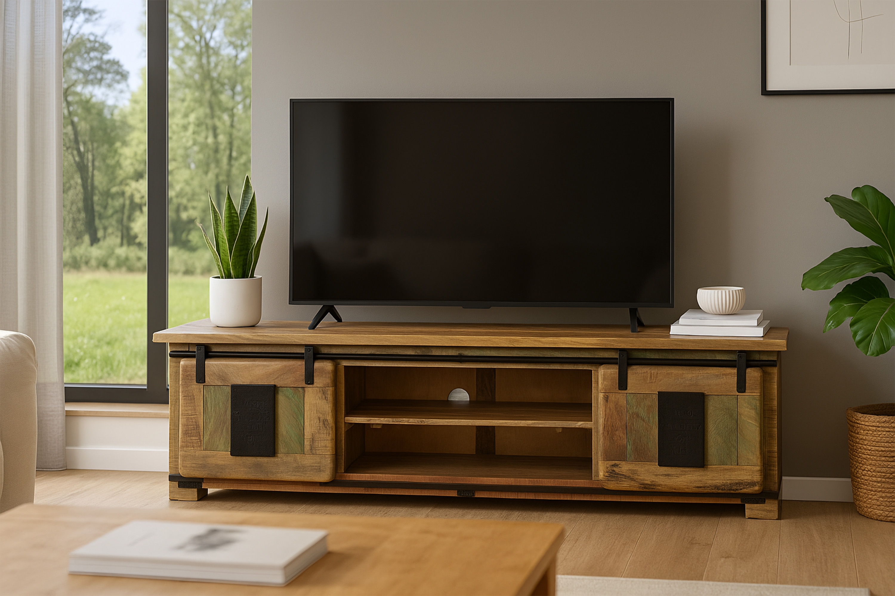 Lowboard Kommode TV-Board Mango massiv vielfarbig 180 x 50 x 55 cm LIBRO