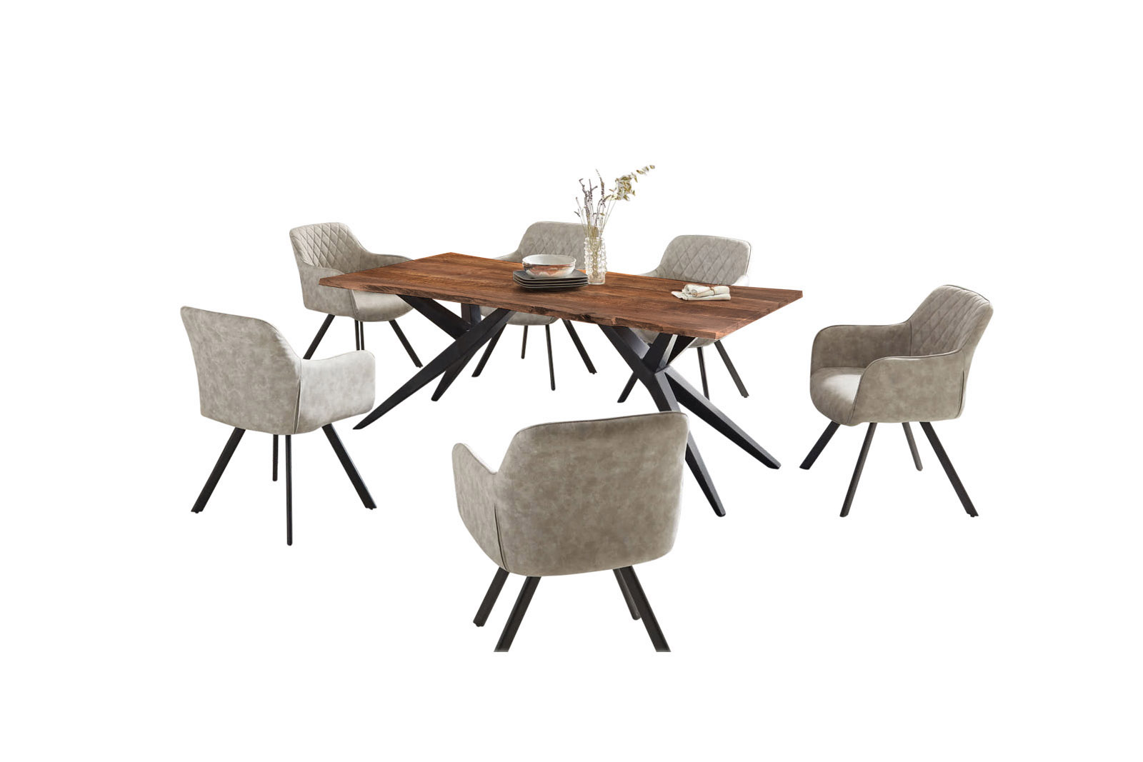 Esstisch Baumkante Akazie nussbaumfarben 300 x 100 cm Airloft-Metallgestell schwarz CONNI