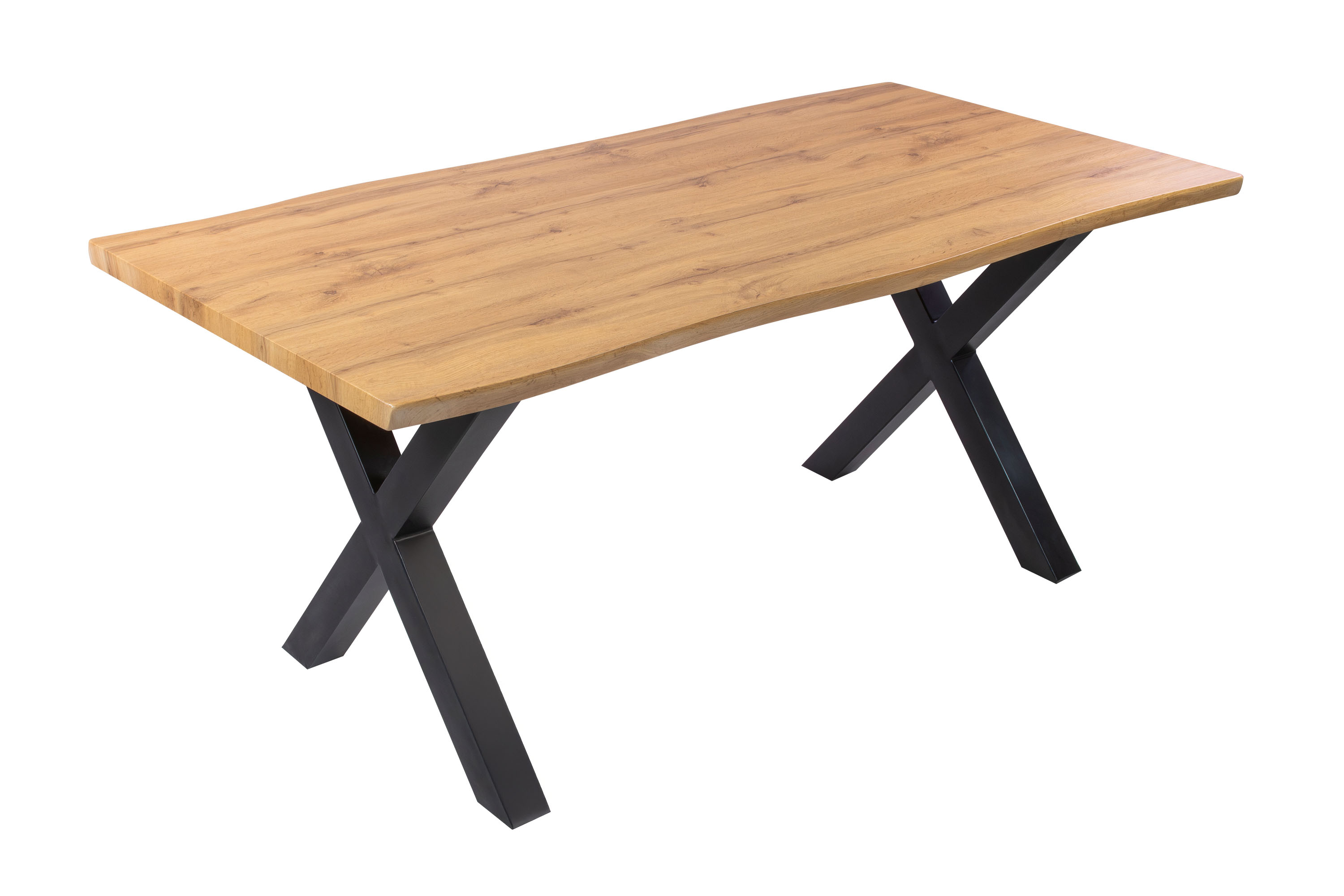 Esstisch Baumkante Holz-Optik Wildeiche 180 x 90 X-Gestell schwarz JOSY