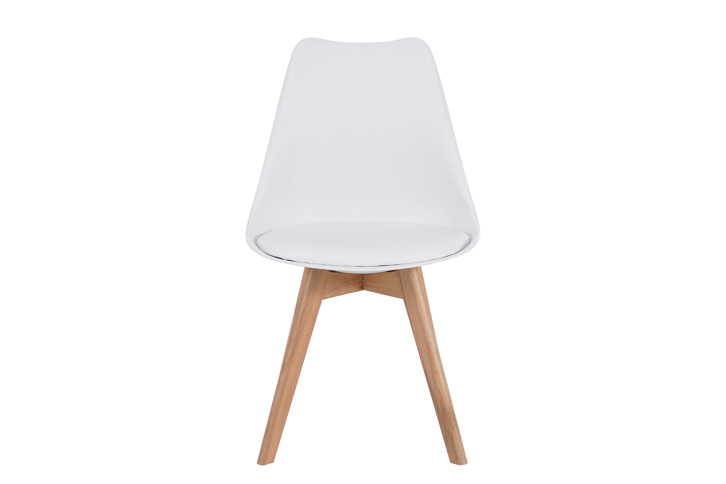 Esszimmer Schalenstuhl & Polster Kunstleder weiß Stuhlbein Massivholz buchefarben LOVELACE