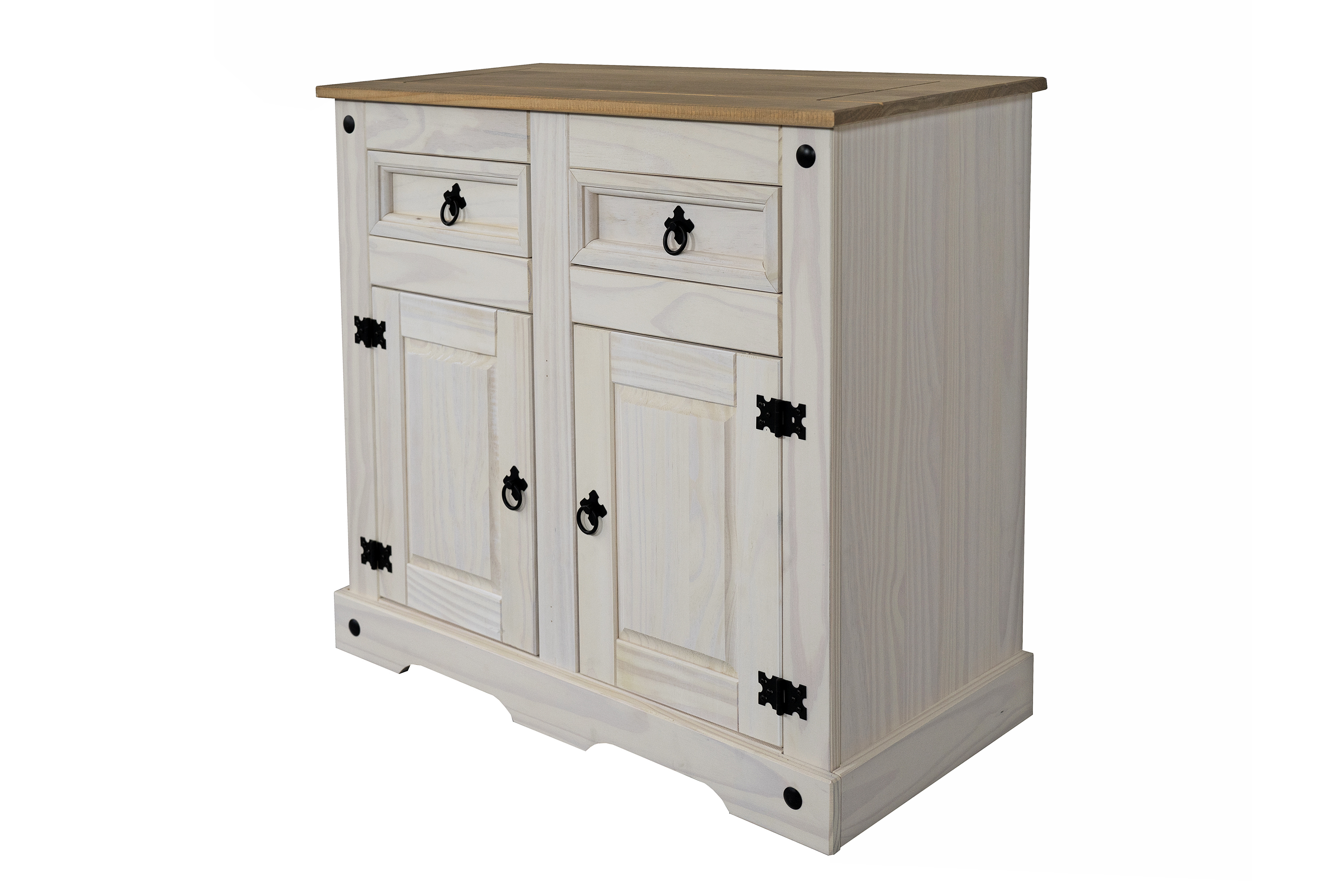 Sideboard Kommode 91,5 x 83,5 x 43 cm Pinienholz weiß honigfaben lasiert MEXICO