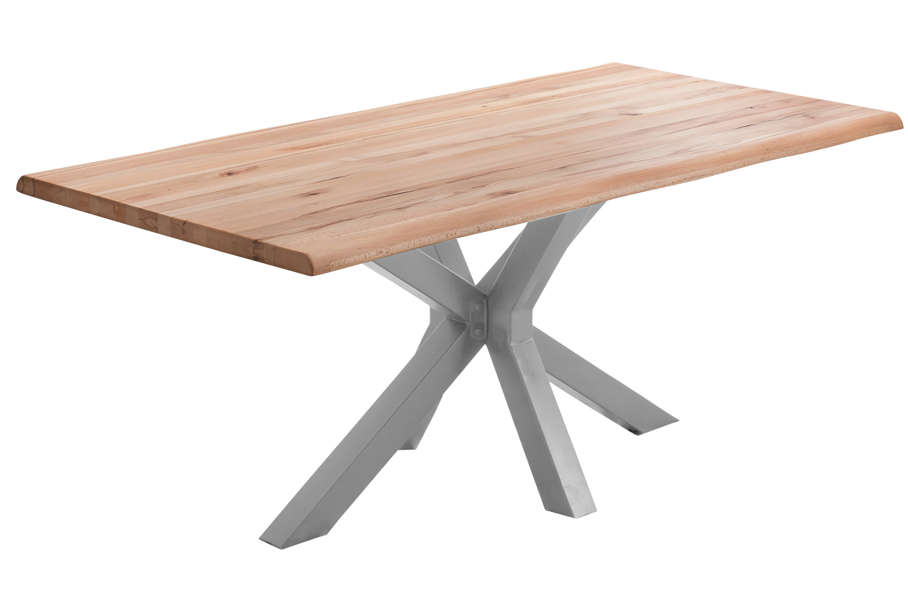 Esstisch Baumkante Massiv Wildbuche 300 x 100 silber Spider-Gestell Riga