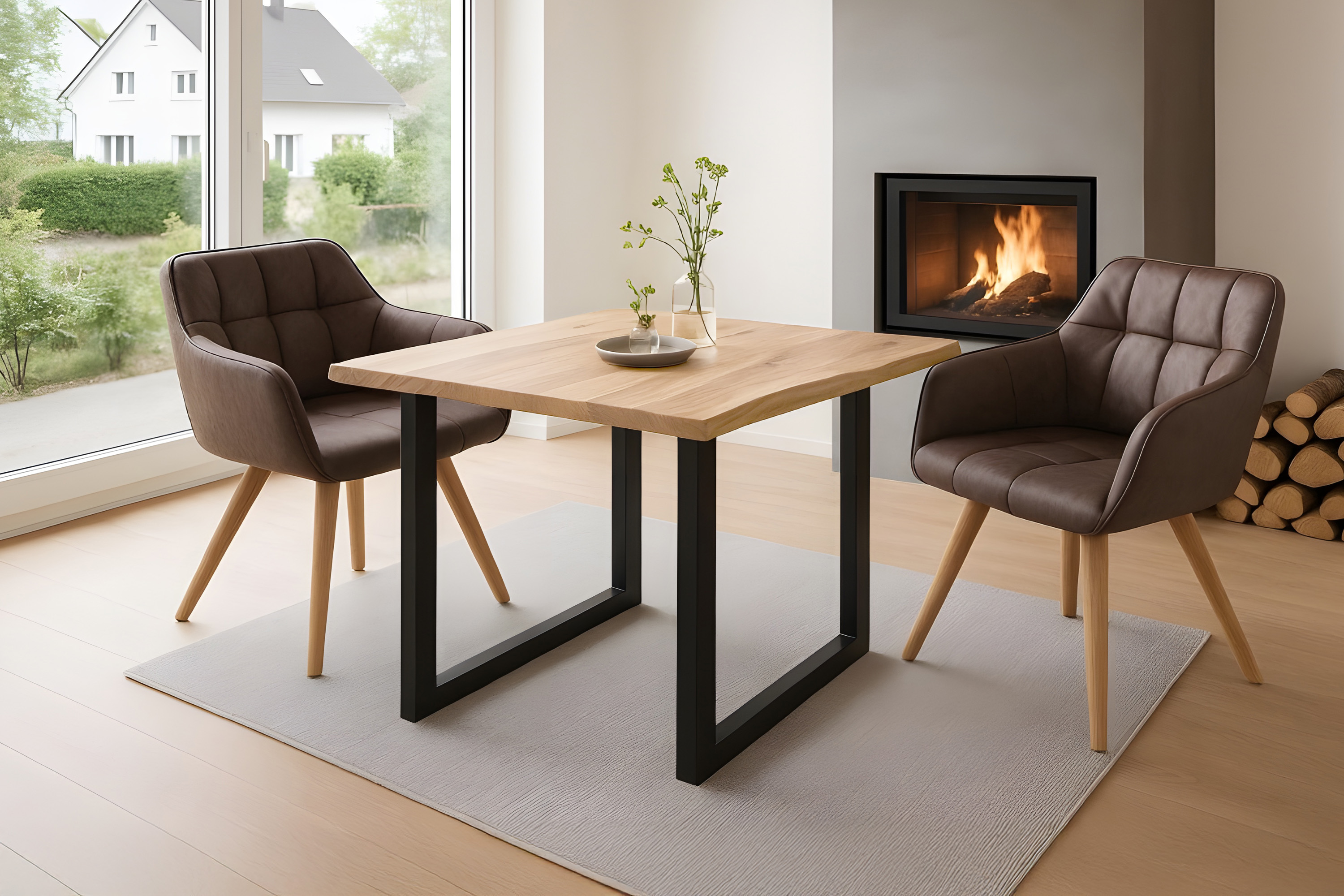 Esstisch Baumkante massiv Akazie eichefarben 90 x 90 schwarz NIAH