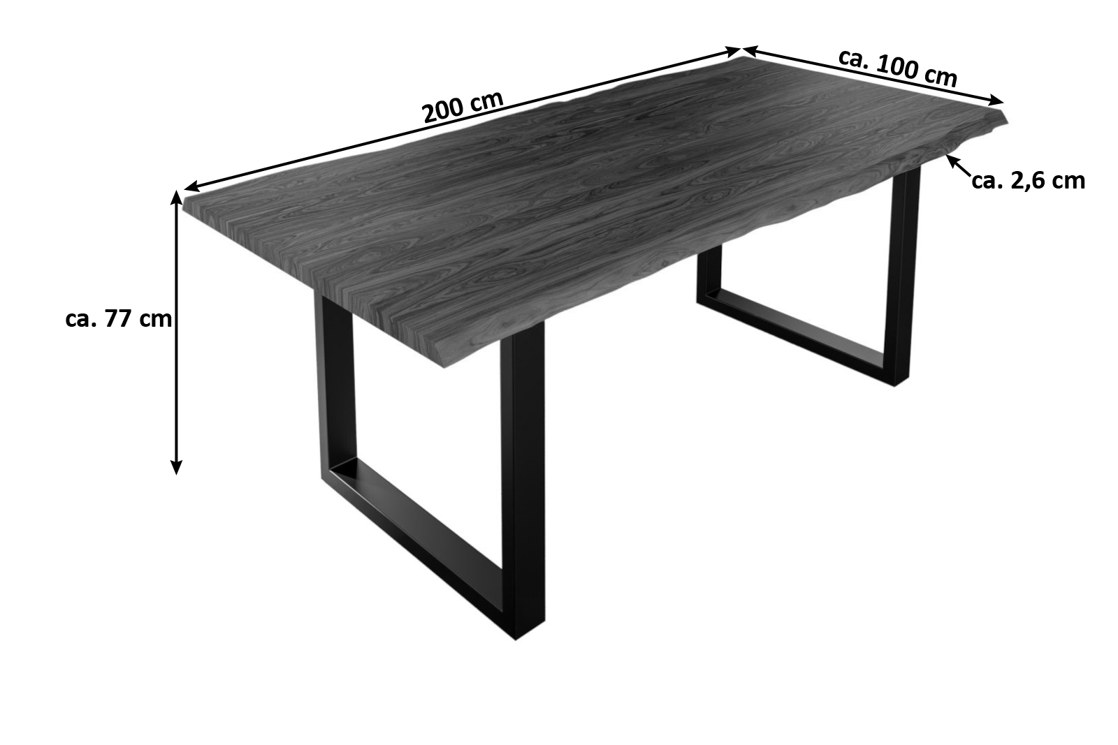 Esstisch Baumkante massiv Akazie nougat 200 x 100 cm schwarz LAUREN