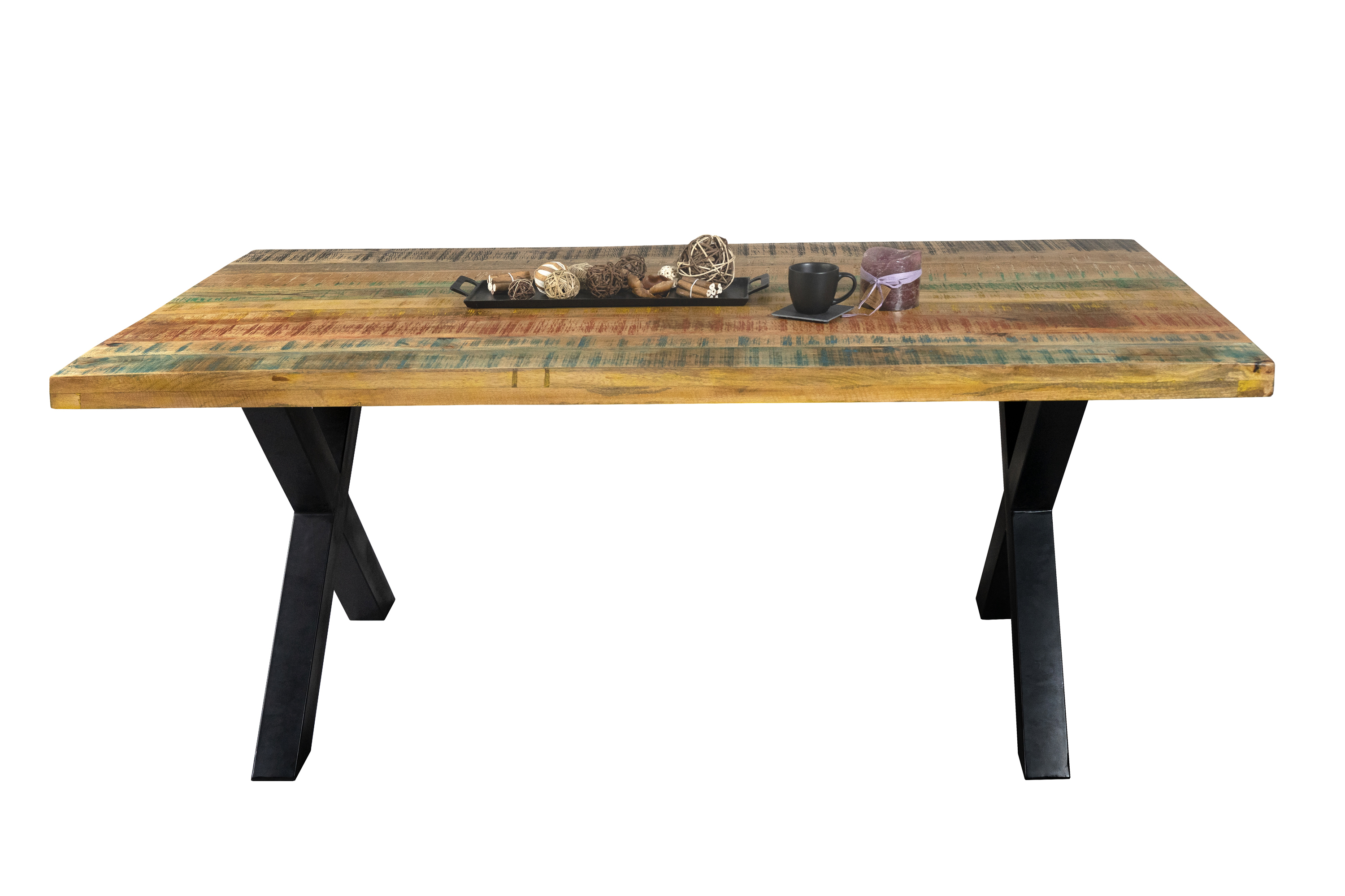 Esstisch Mango massiv vielfarbig gerade Kanten X-Gestell schwarz 160 x 85 cm LIBRO