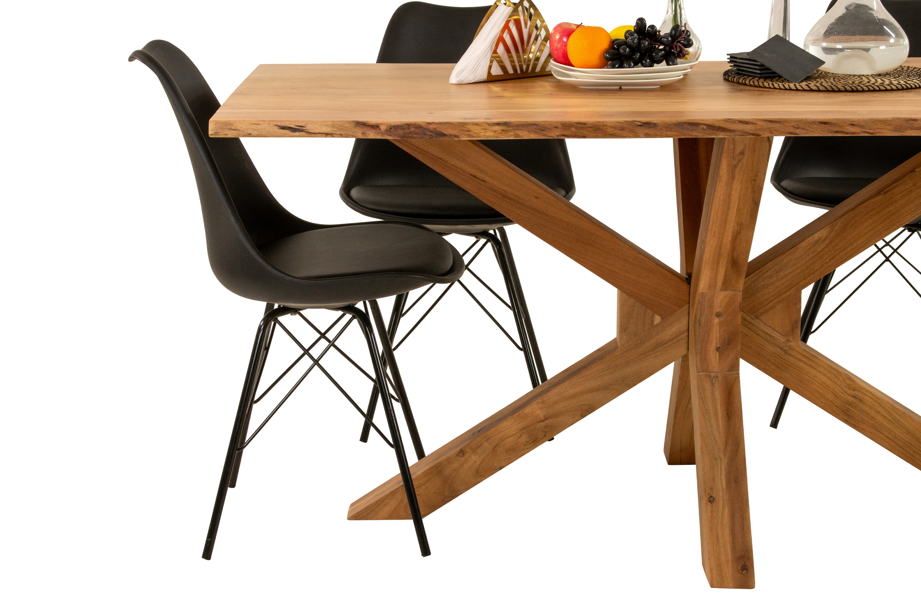 Esstisch Baumkante massiv Akazie natur 140 x 80 cm Spider-Gestell Holz natur PRAG