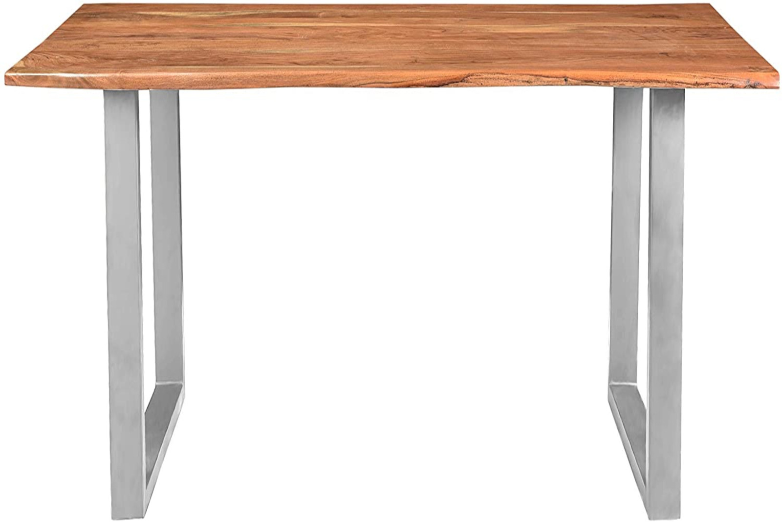  Esstisch Baumkante massiv Akazie natur 130 x 75 cm U-Gestell Silber INSA