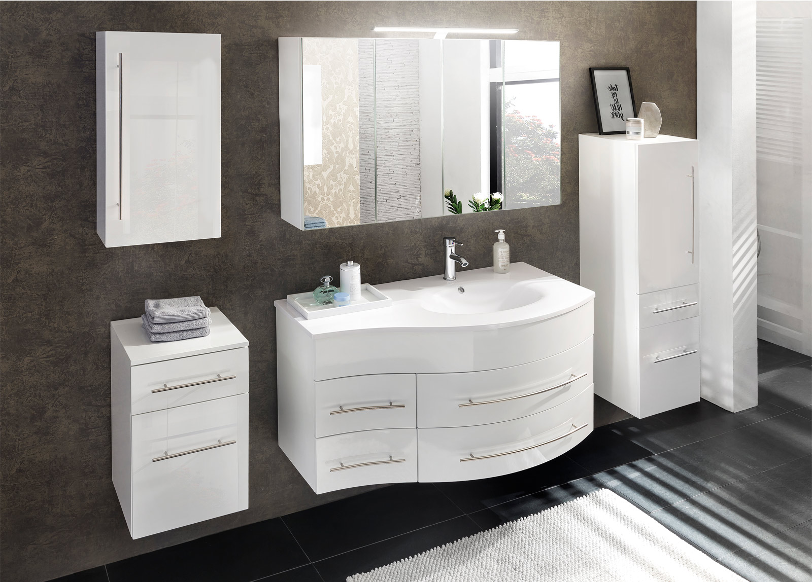 Badmöbel Set 5tlg Becken 110 cm weiß Dublin rechts