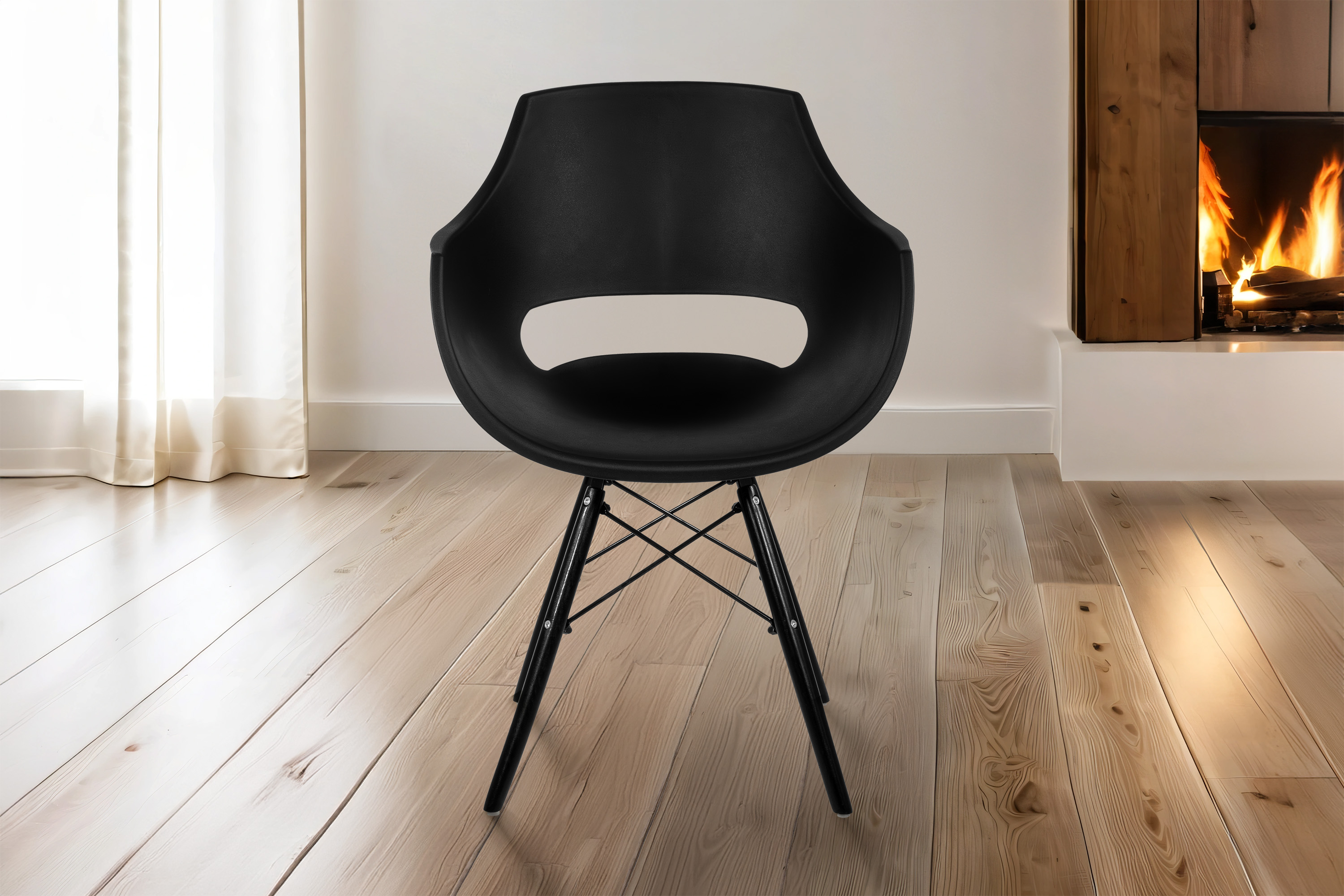 Esszimmerstuhl Schalenstuhl schwarz Holzfüße schwarz LEA