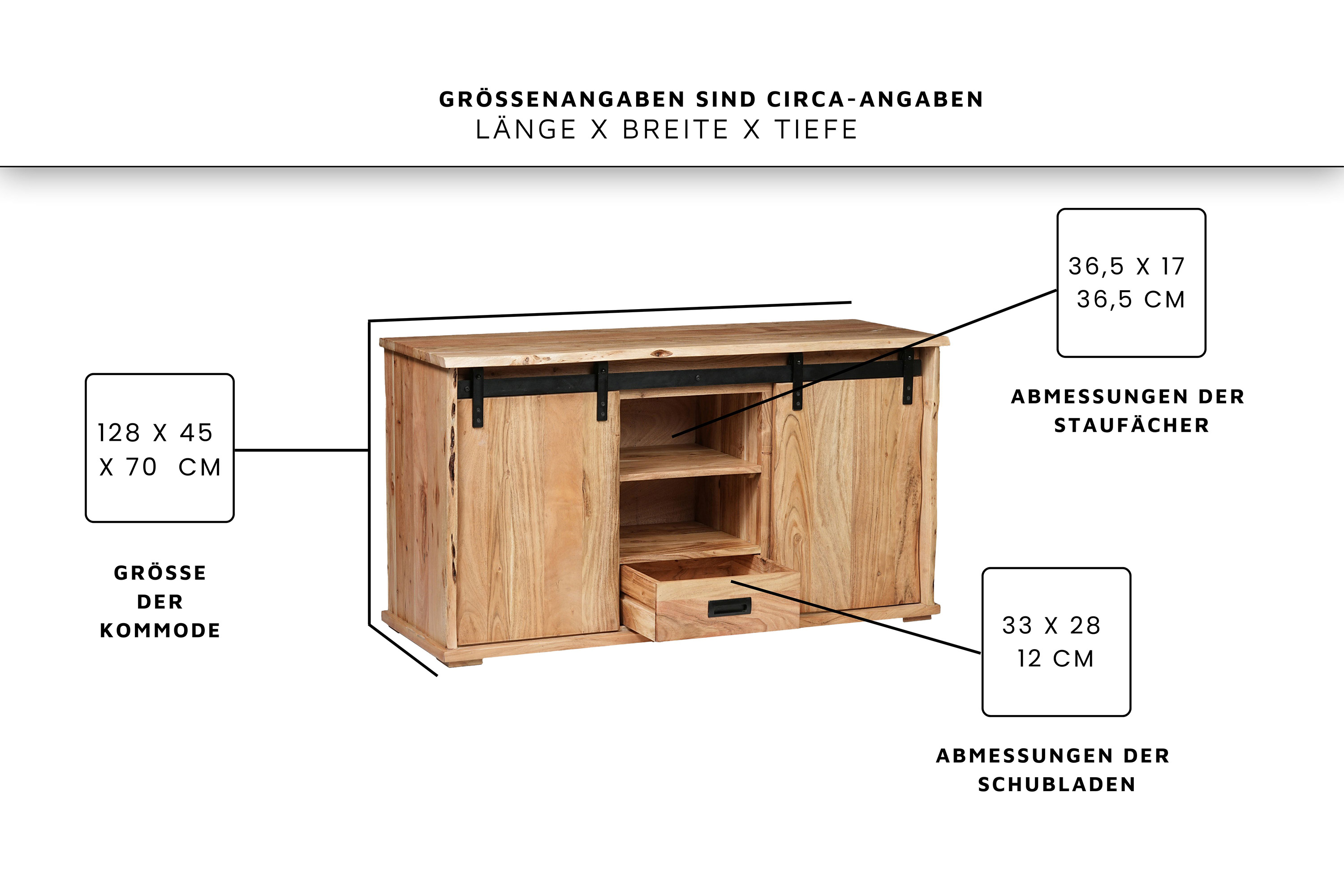 Lowboard Baumkante 128 x 45 x 70 cm Akazienholz massiv naturfarben LIAN IV