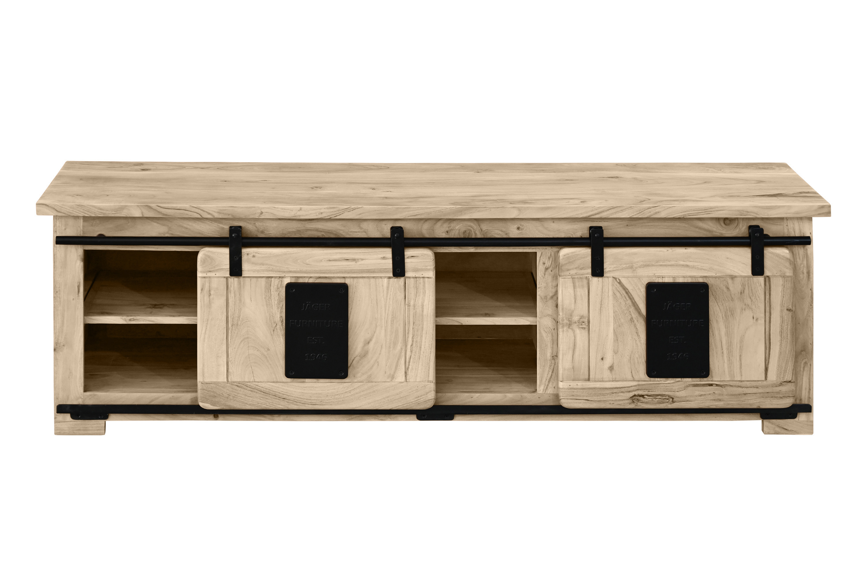 Lowboard Kommode TV-Board mit Schiebetüren, Schubfach & 3 Fächern Akazie massiv eiche 160 x 45 x 50 cm LIBRO