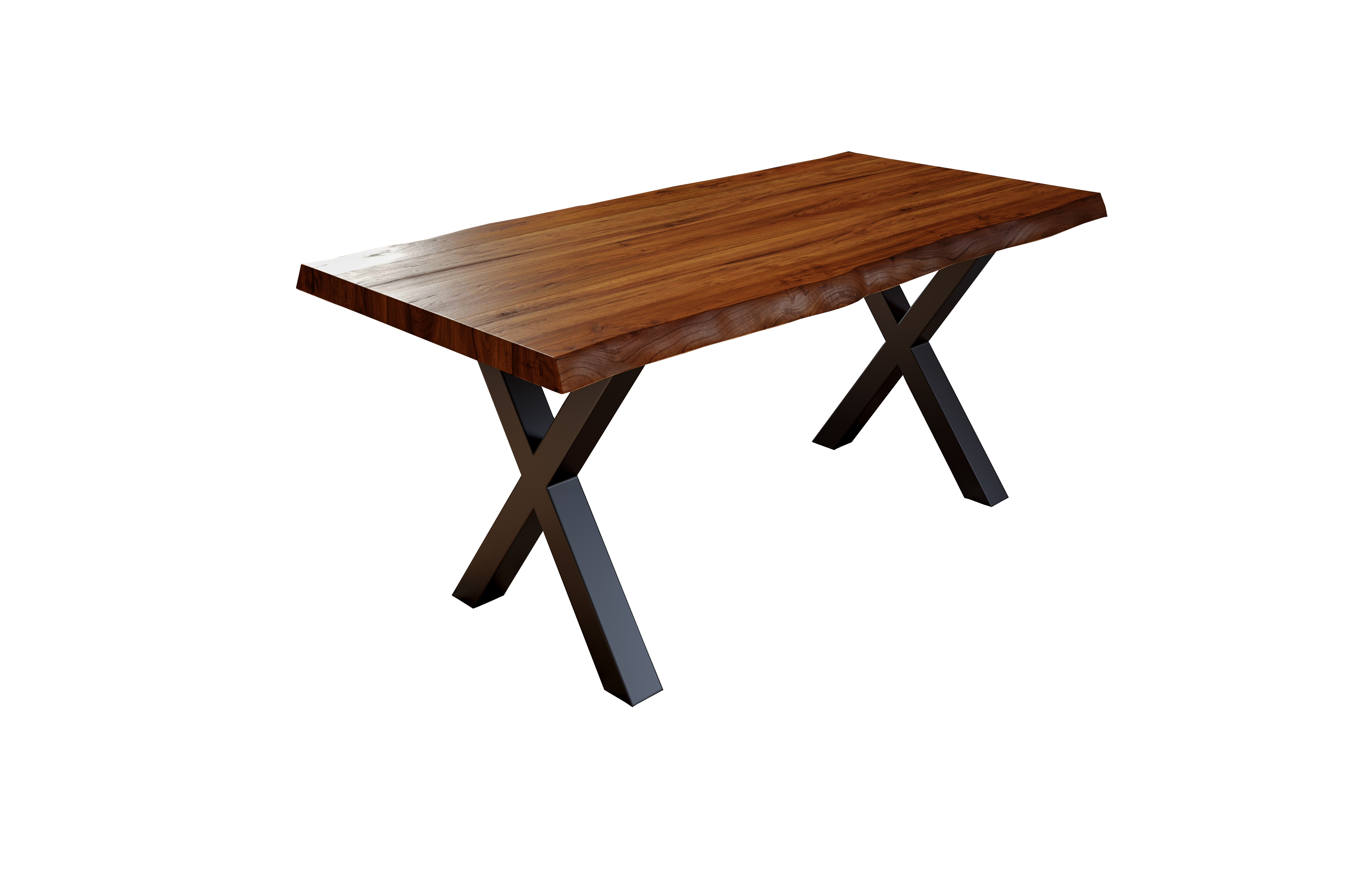  Esstisch Baumkante massiv Akazie nussbaumfarben 280 x 100 schwarz X-Gestell XEREZ