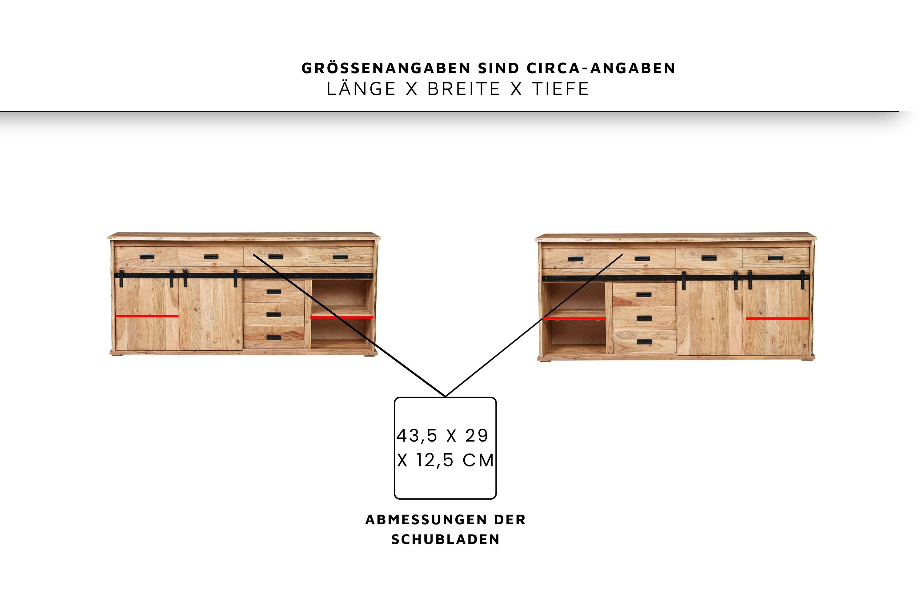 Sideboard Baumkante 200 x 45 x 90 cm Akazienholz massiv naturfarben LIAN IV