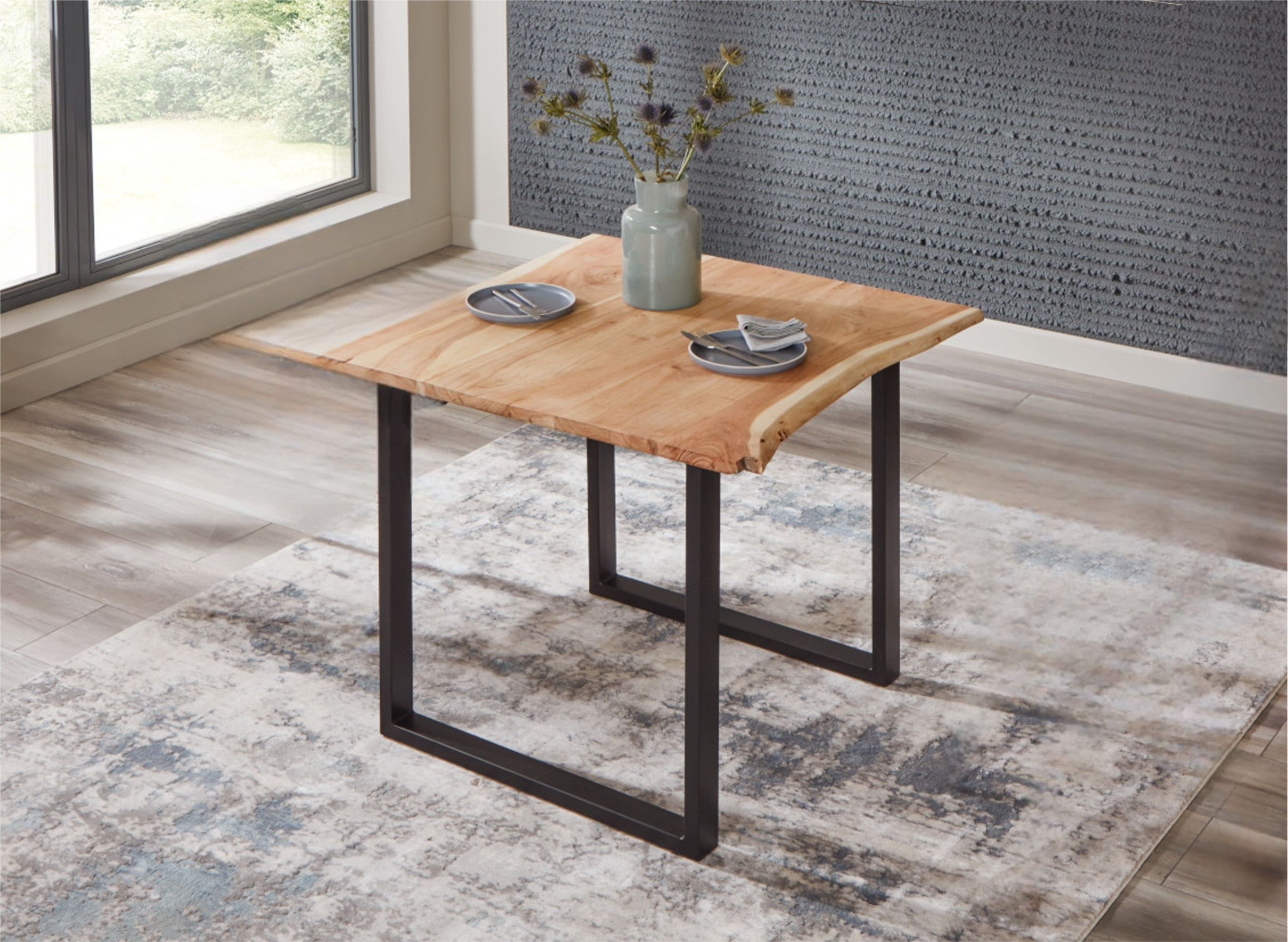 Esstisch Baumkante massiv Akazie naturfarben 80 x 80 cm schwarz U-Gestell BILLY Esstisch Baumkante massiv Akazie naturfarben 80 x 80 cm schwarz U-Gestell BILLY