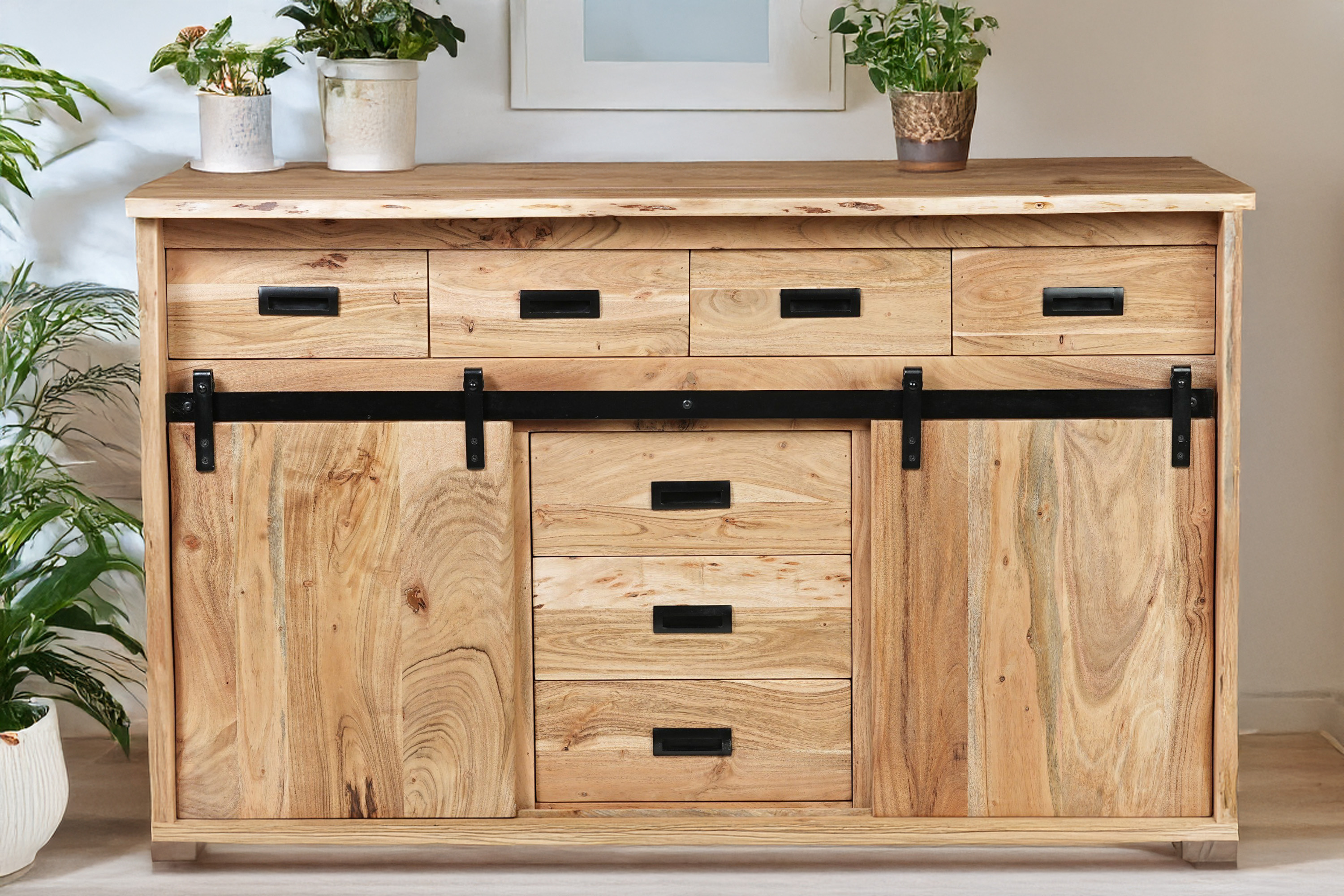 Sideboard Baumkante 150 x 45 x 90 cm Akazienholz massiv naturfarben LIAN II
