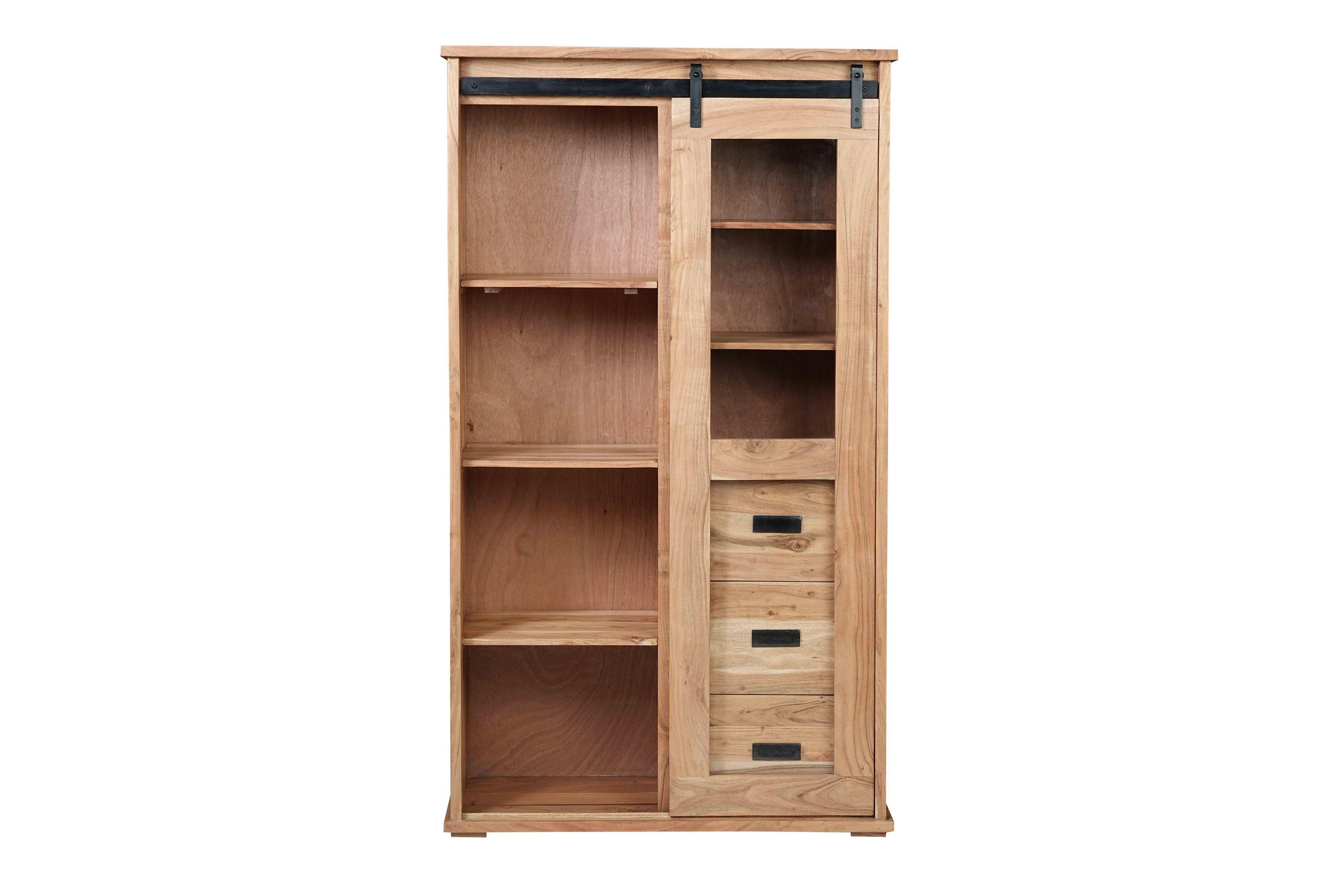 Highboard 100 x 45 x 175 cm Akazienholz massiv naturfarben ohne Baumkante LIAN 4