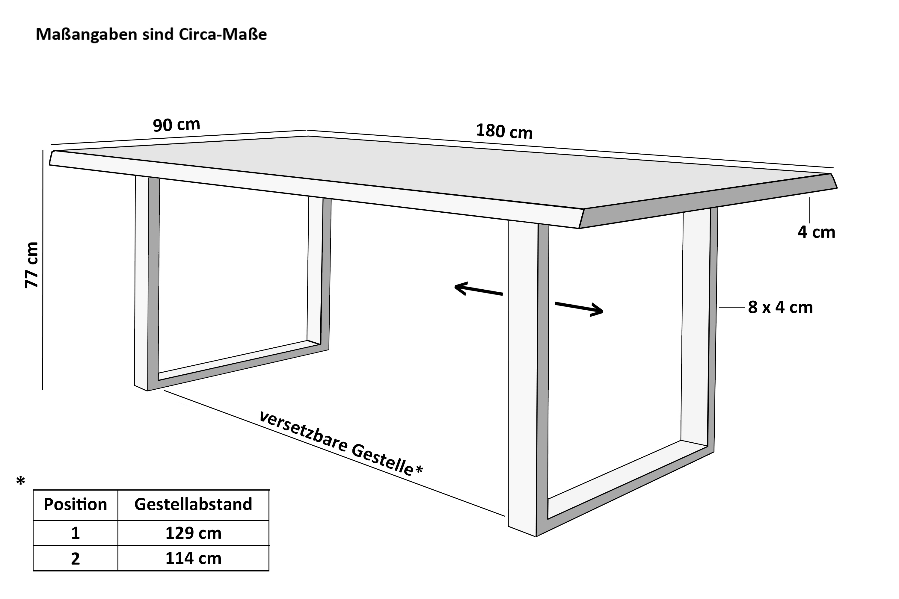 Esstisch Baumkante Holz-Optik Wildeiche 180 x 90 U-Gestell schwarz JOSY