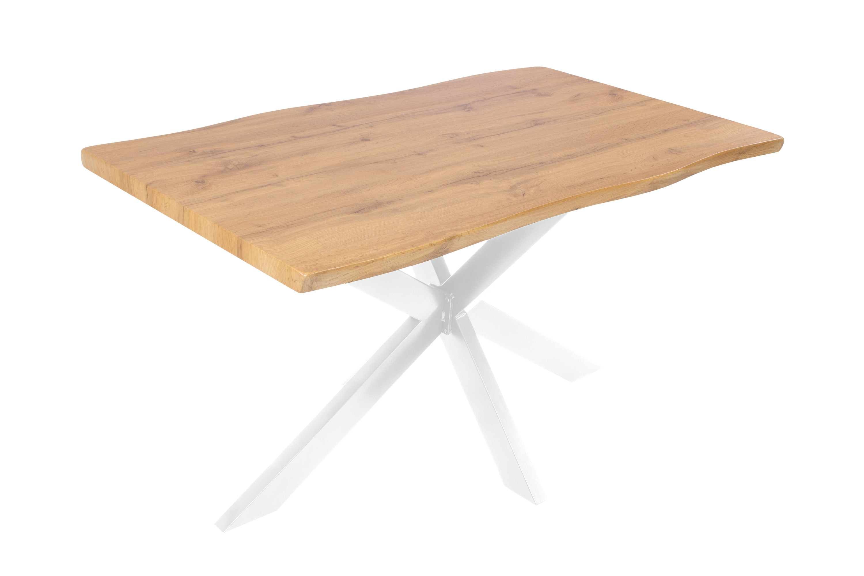 Esstisch Baumkante Holz-Optik Wildeiche 120 x 80 Spider-Gestell weiß JOSY
