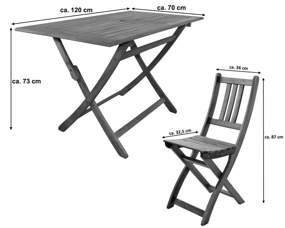  Balkonmöbel Set 5tlg Akazie Klapptisch 120 x 70 cm CALEA/BLOOM