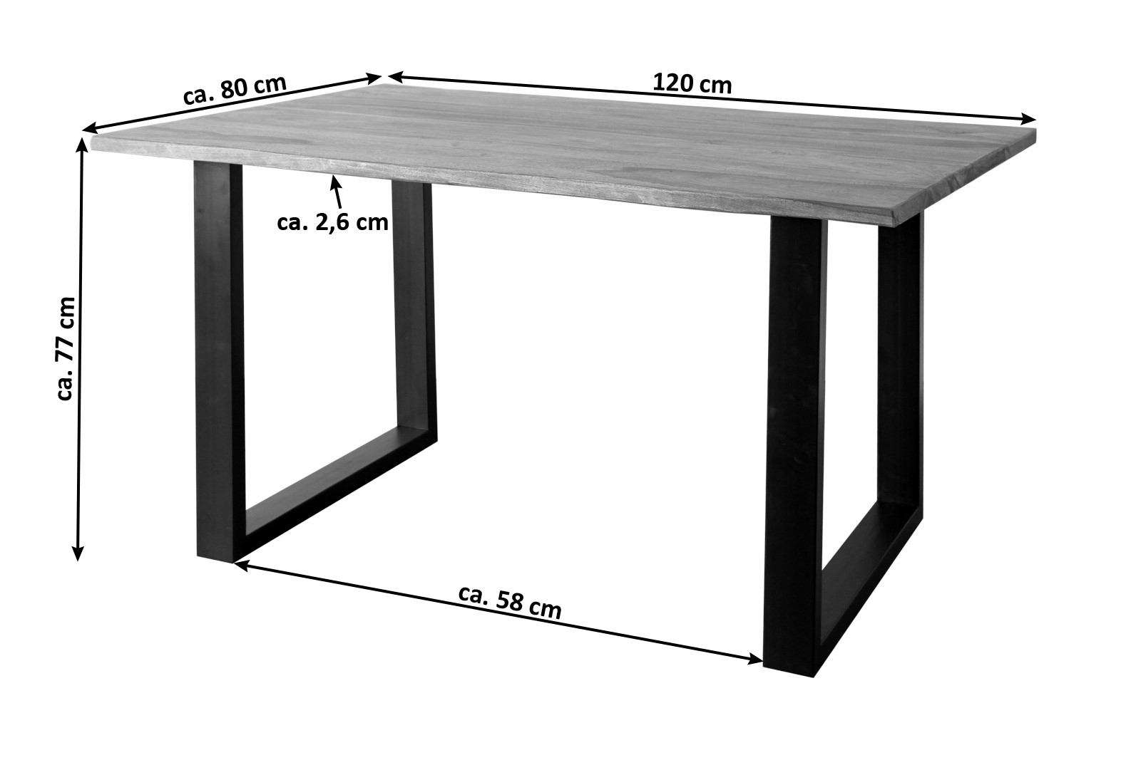 Baumkante Esstisch Sheesham naturbelassen 120 x 80 schwarz MAREK