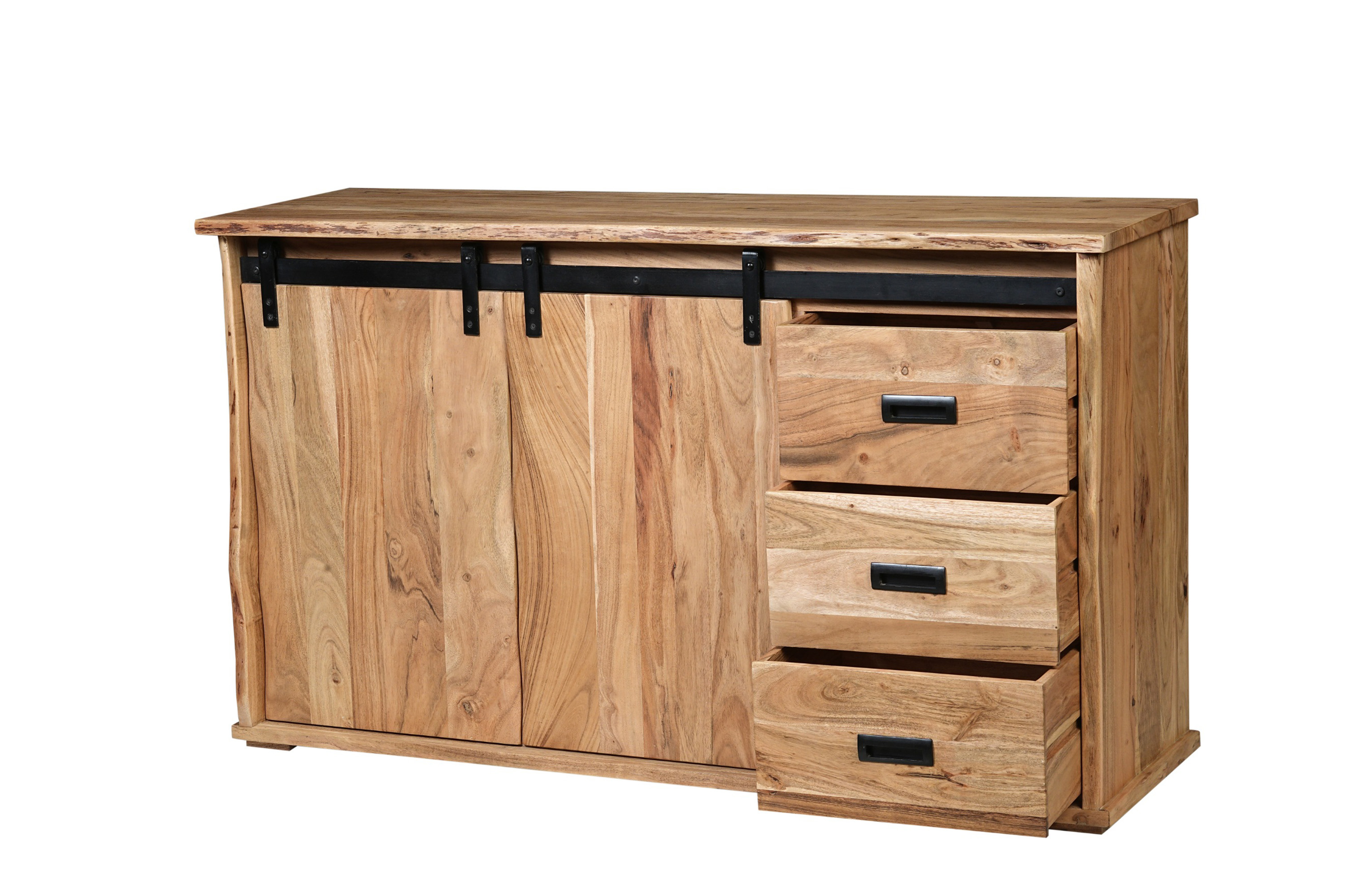 Wein-Sideboard Baumkante 85 x 45 x 145 cm Akazienholz massiv naturfarben LIAN I