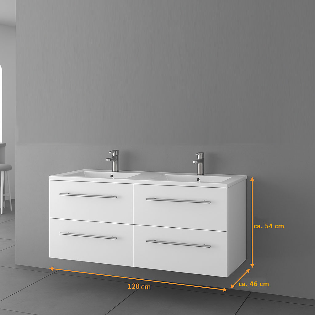 SAM® Badmöbel Doppelwaschtisch 120 cm Hochglanz grau VILLA