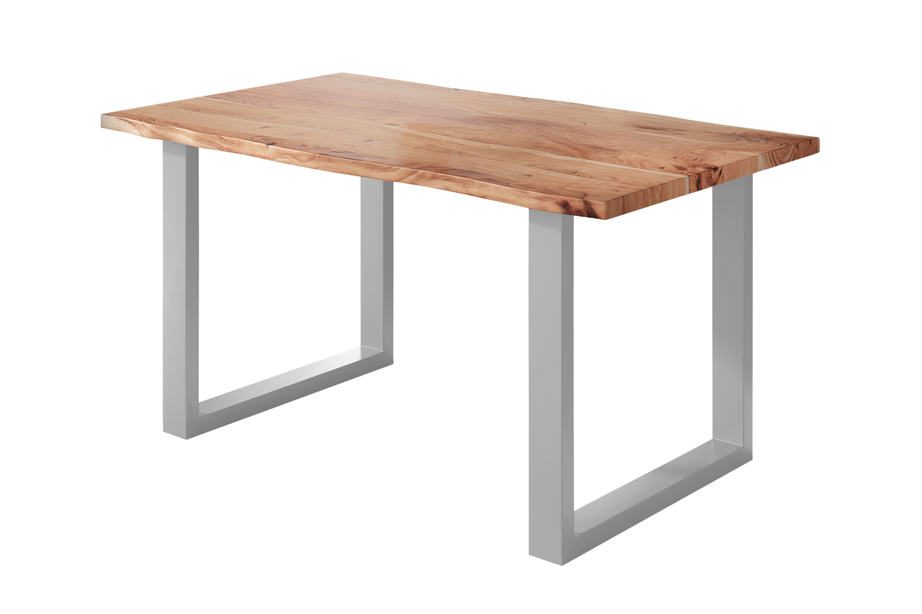 Esstisch Baumkante massiv Akazie natur 160 x 85 U-Gestell silber NICK