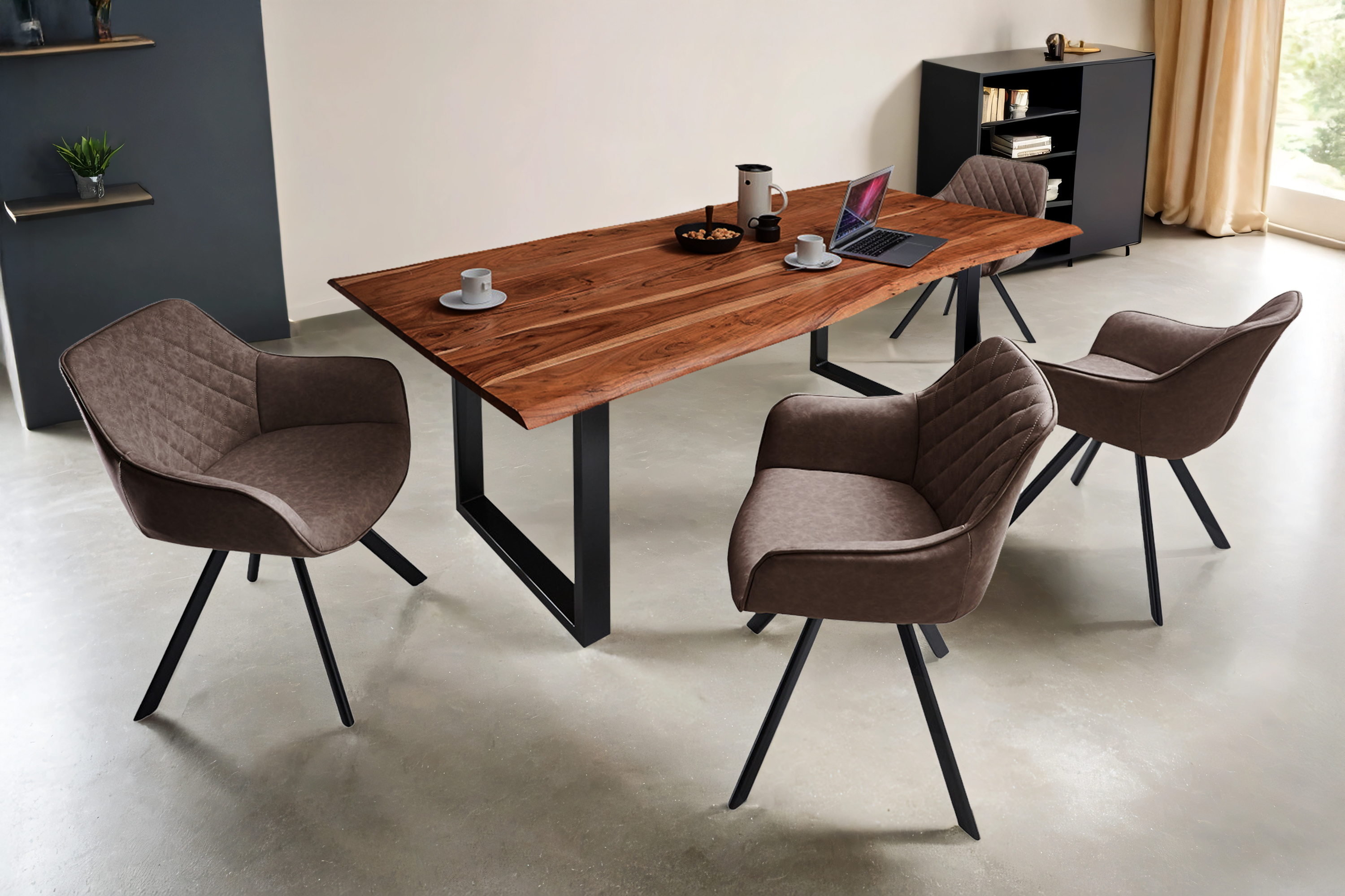 Esstisch Baumkante massiv Akazie nussbaum 240 x 100 schwarz MILO