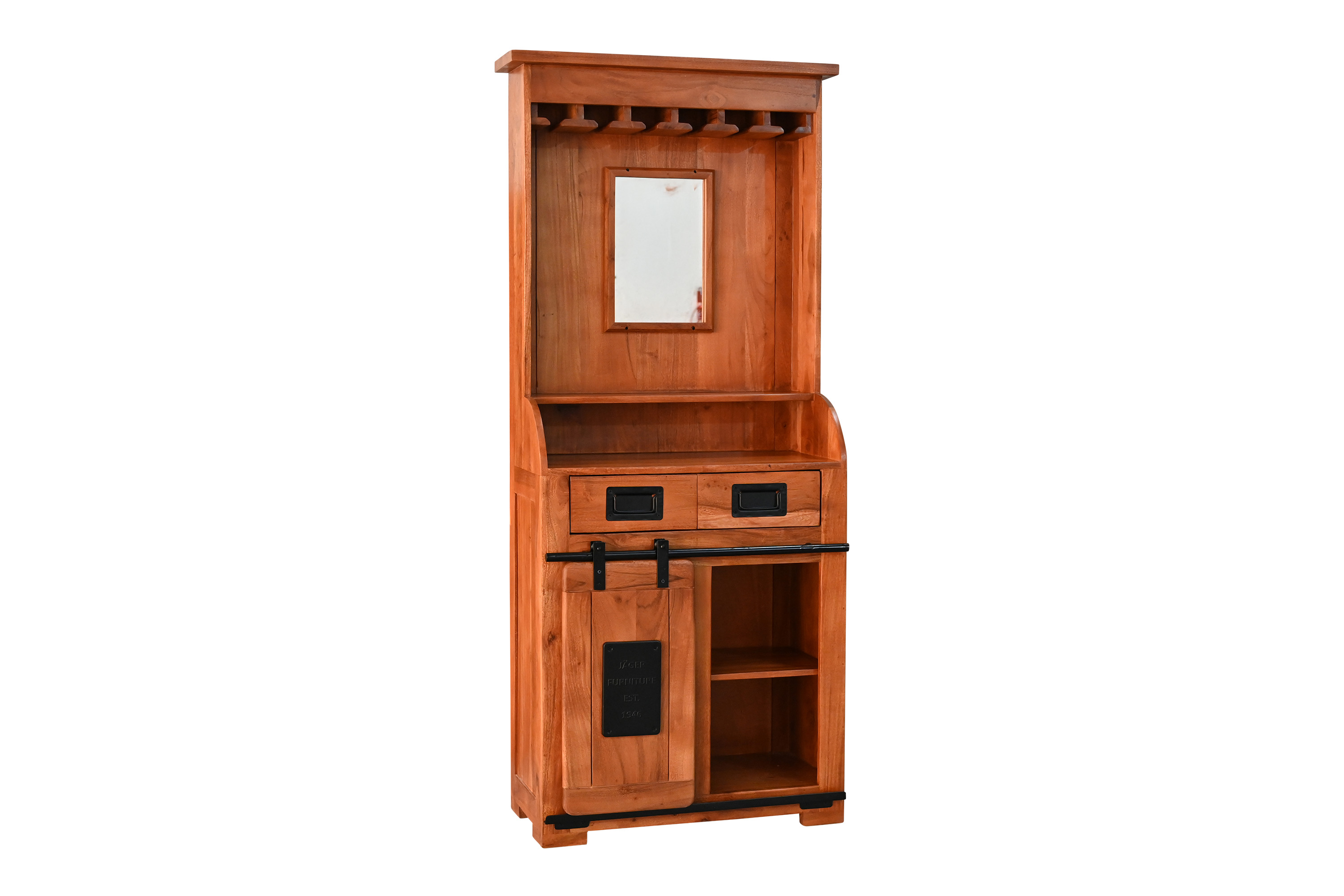 Weinschrank Holzschrank Akazie massiv nussbaumfarben 75 x 35 x 170 cm LIBRO