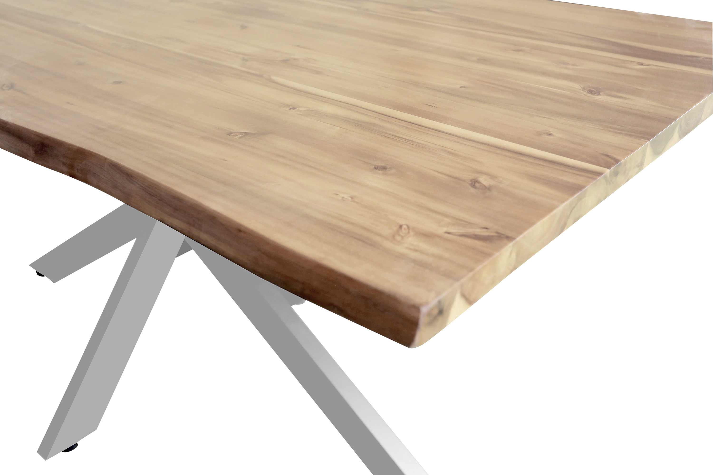 Esstisch Baumkante Akazie naturfarben 180 x 90 cm Spider-Gestell silber HARLEY